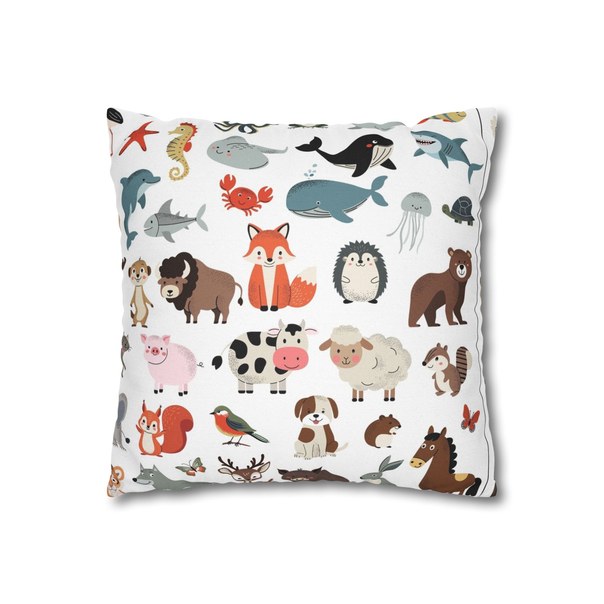 Animal Pattern Square Pillowcase — Cute Safari Critter Throw Pillow Cover