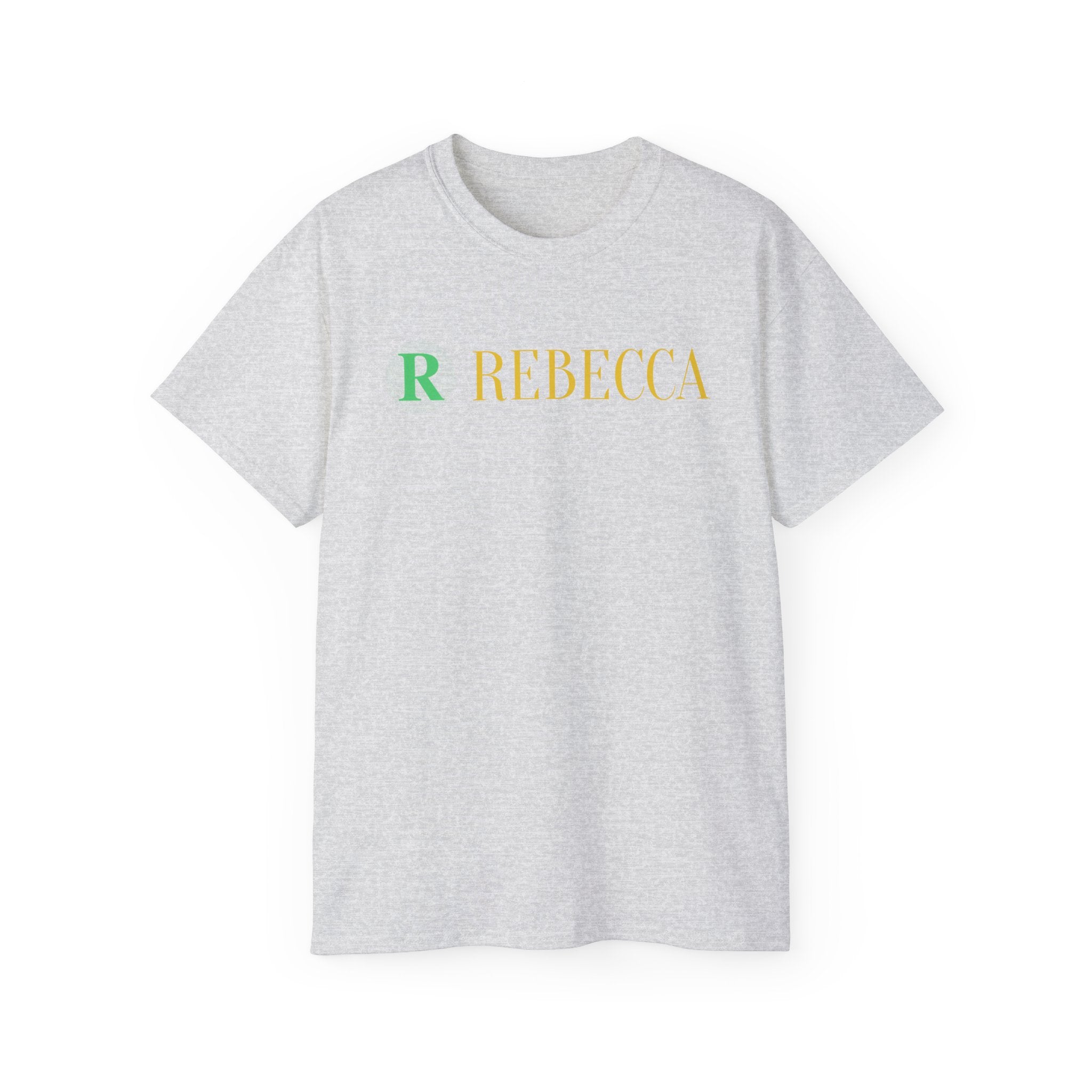 Personalized 'Rebecca' Name Tee — Simple Green & Gold Monogram T-Shirt
