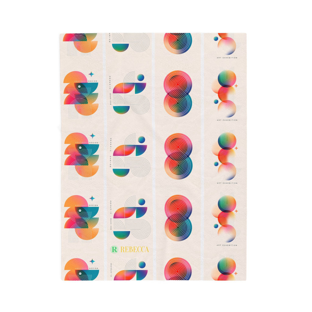 Abstract Colorful Geometric Velveteen Plush Blanket — Retro Rainbow Shapes Throw