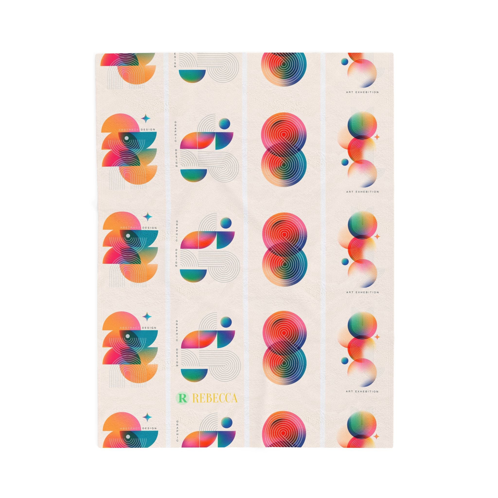 Abstract Colorful Geometric Velveteen Plush Blanket — Retro Rainbow Shapes Throw