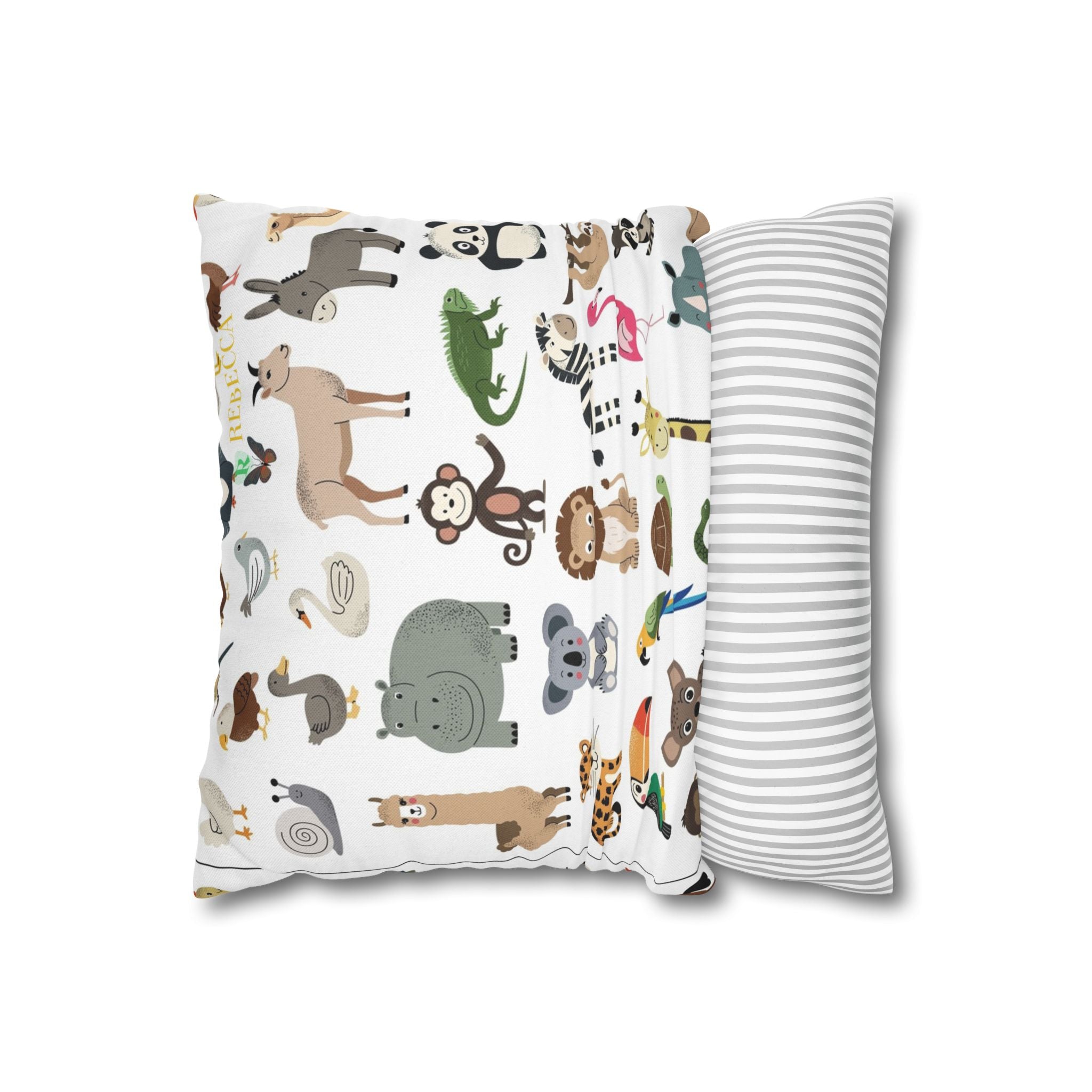 Animal Pattern Square Pillowcase — Cute Safari Critter Throw Pillow Cover