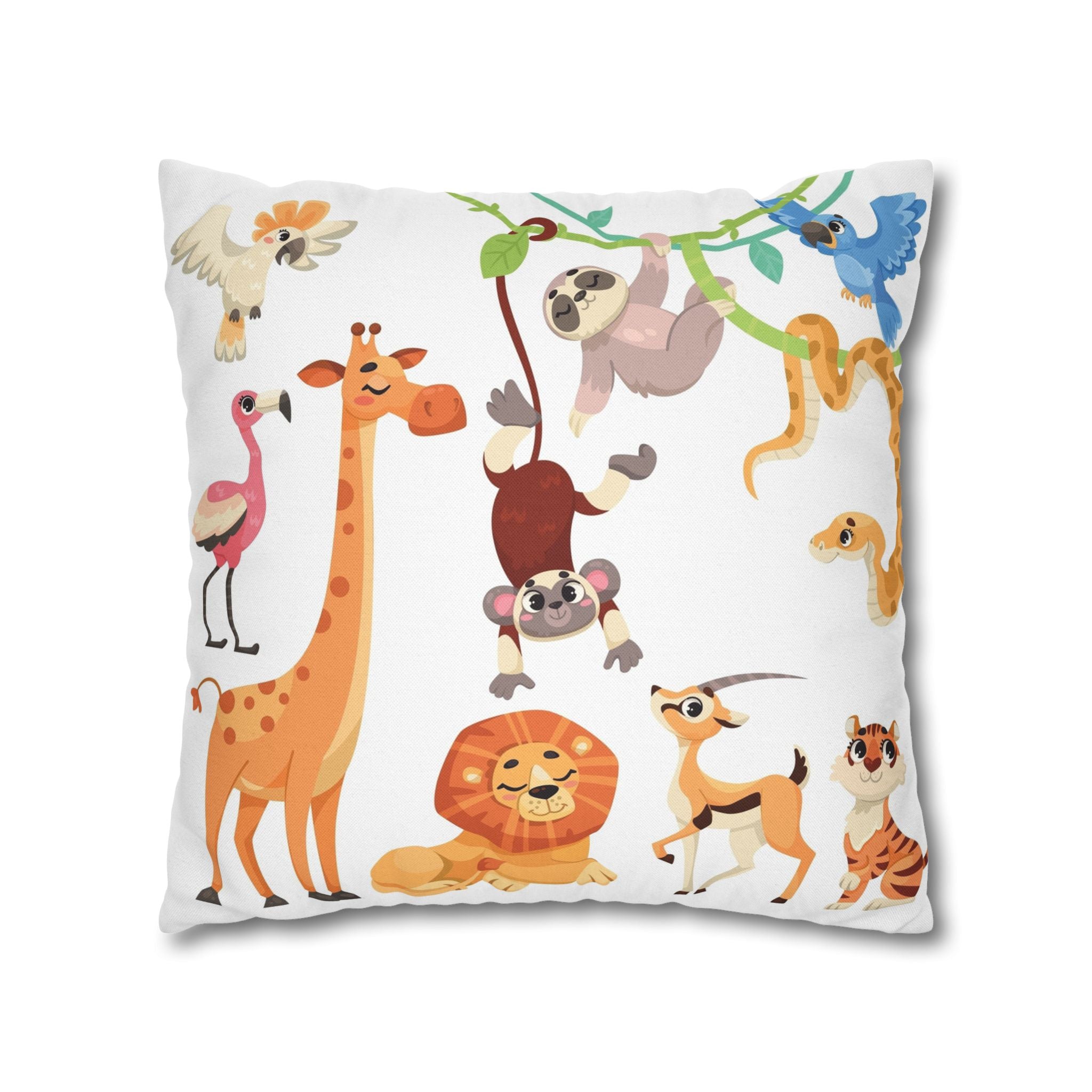 Cute Jungle Animals Throw Pillowcase — Personalized Kids Room Decor