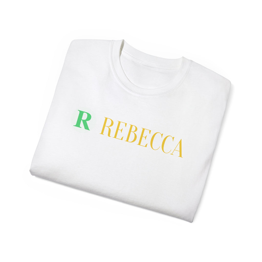 Personalized 'Rebecca' Name Tee — Simple Green & Gold Monogram T-Shirt