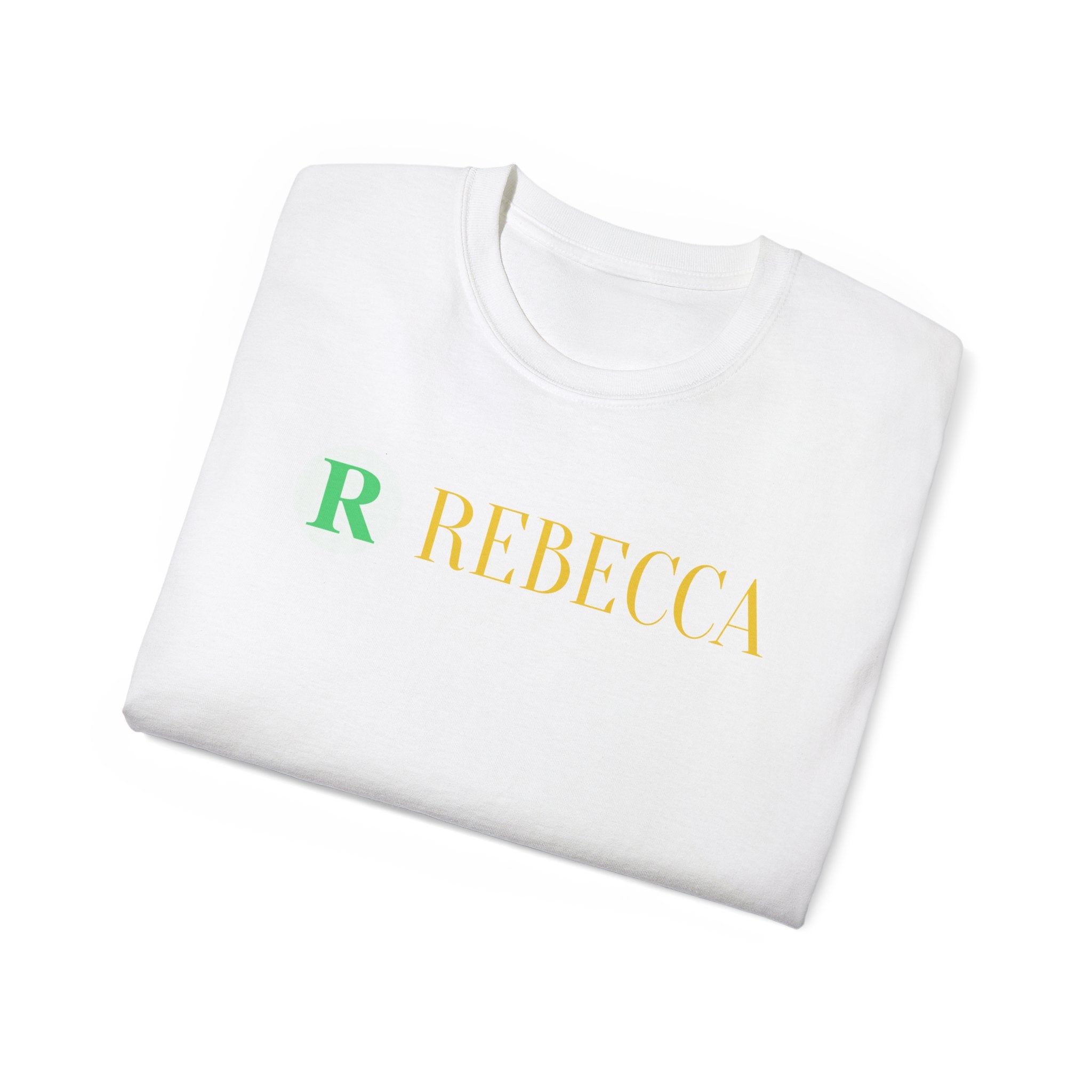 Personalized 'Rebecca' Name Tee — Simple Green & Gold Monogram T-Shirt