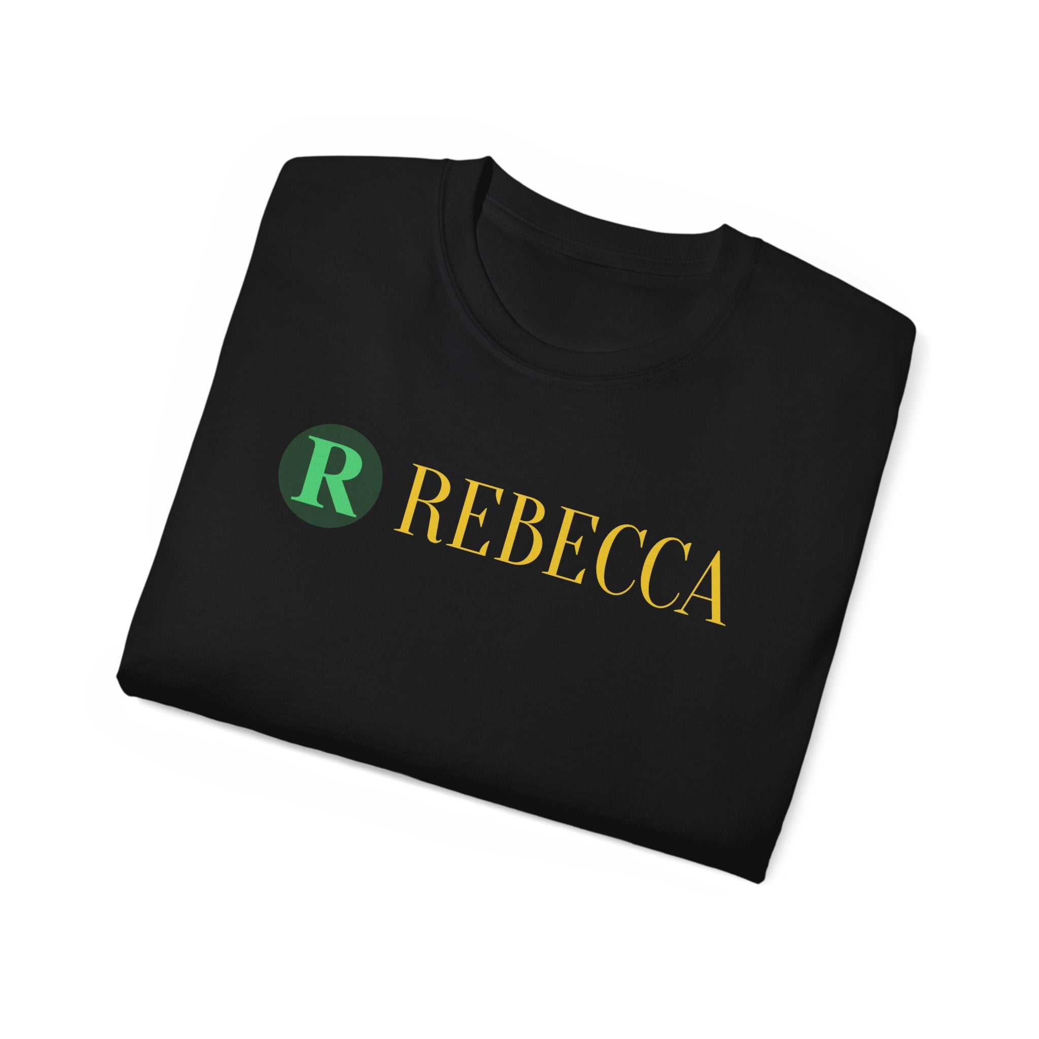 Personalized 'Rebecca' Name Tee — Simple Green & Gold Monogram T-Shirt