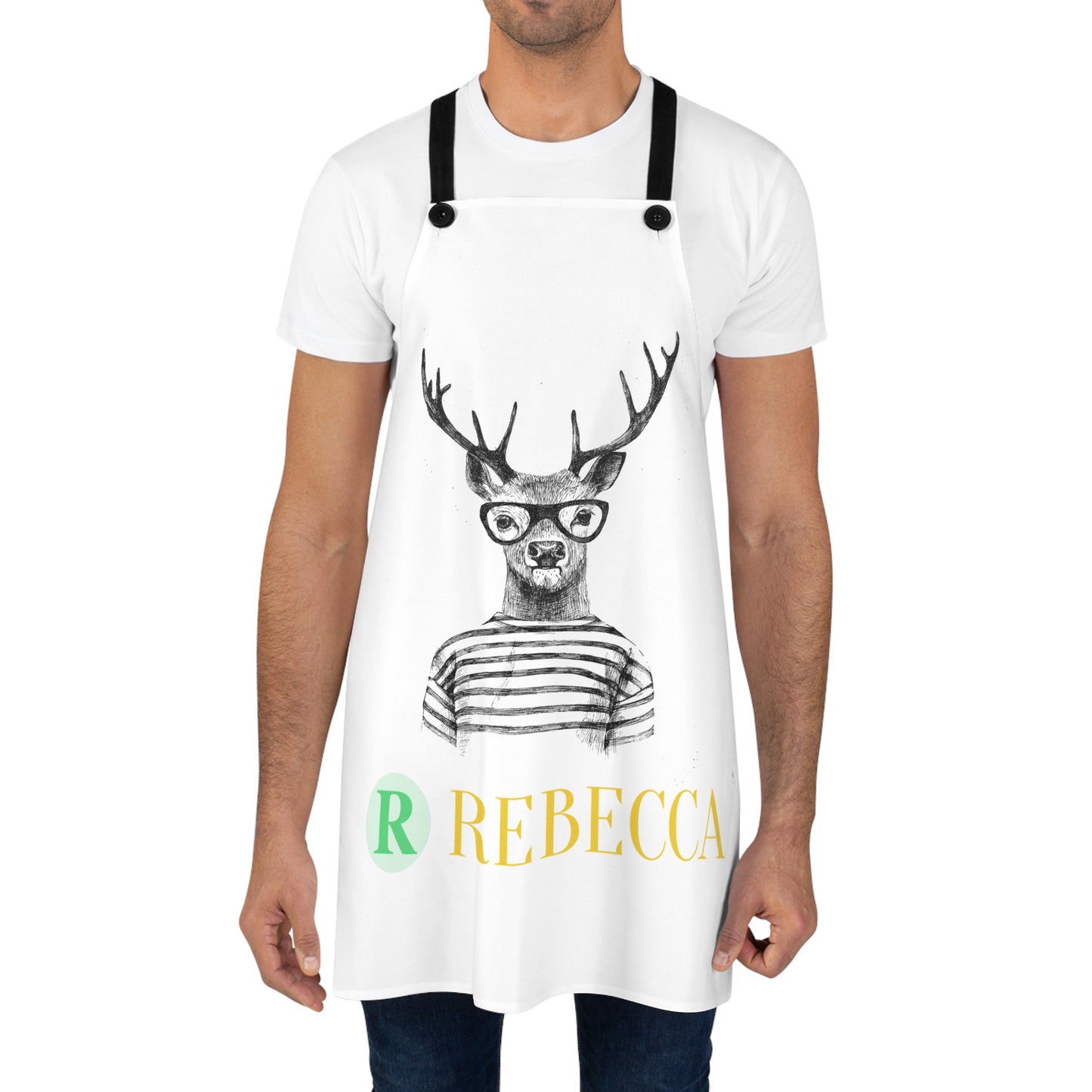 Deer with Glasses Personalized Apron — Custom Name Kitchen Apron