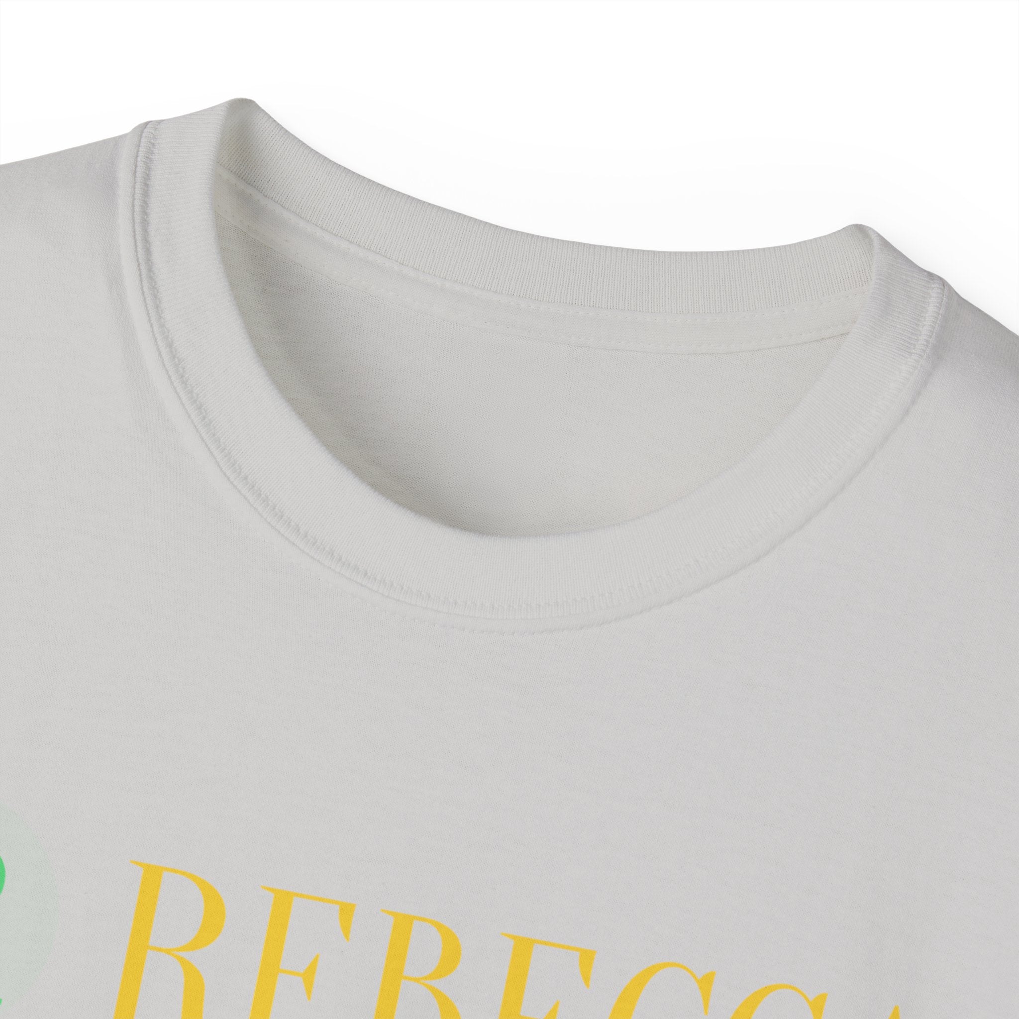 Personalized 'Rebecca' Name Tee — Simple Green & Gold Monogram T-Shirt