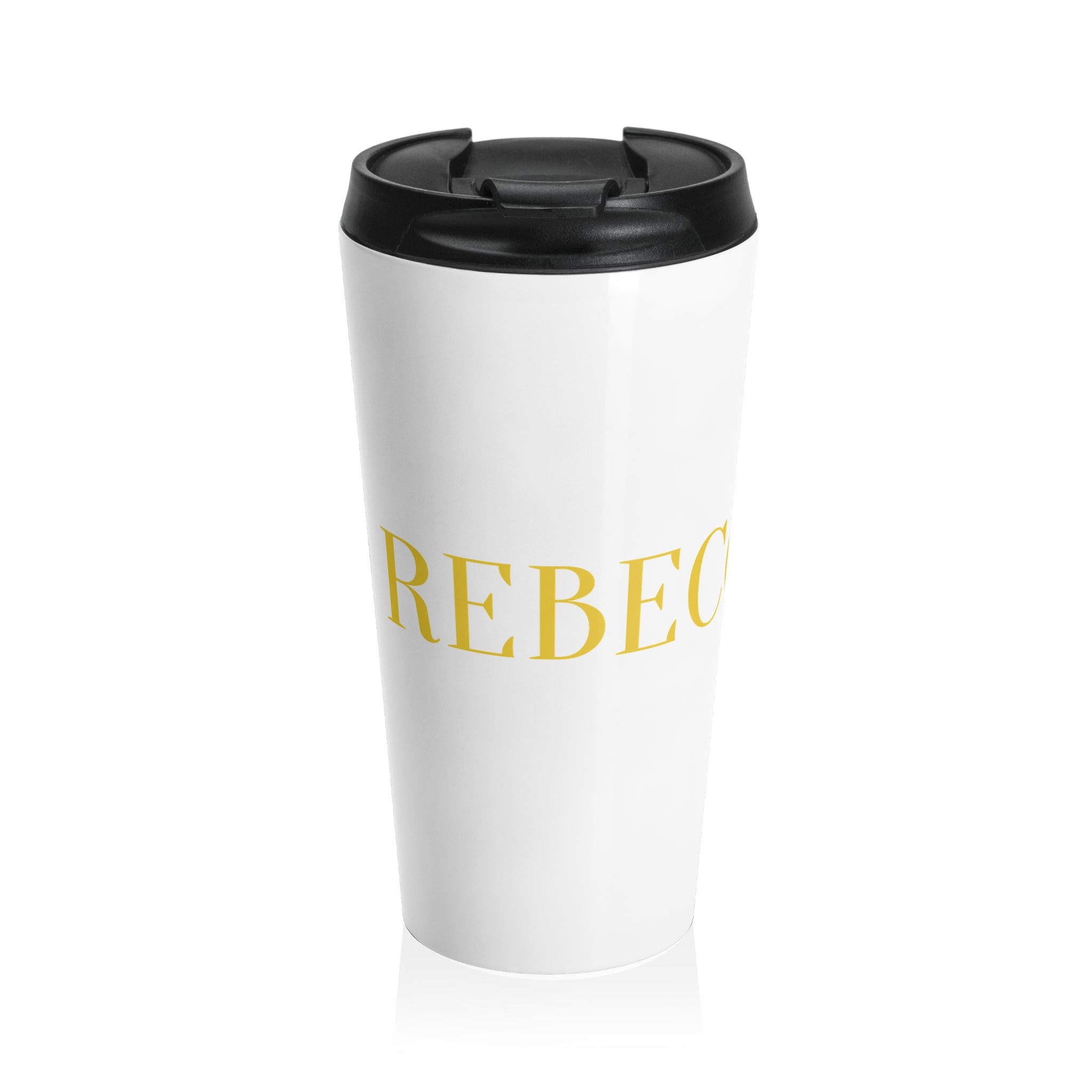 Personalized Stainless Steel Travel Mug — Custom Name Gold Script