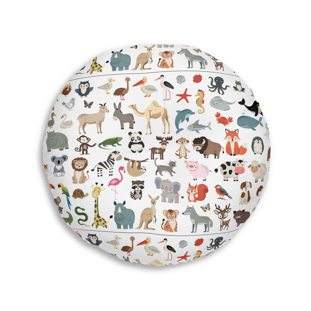 Round Tufted Floor Pillow – Cute Kids Animal Pattern