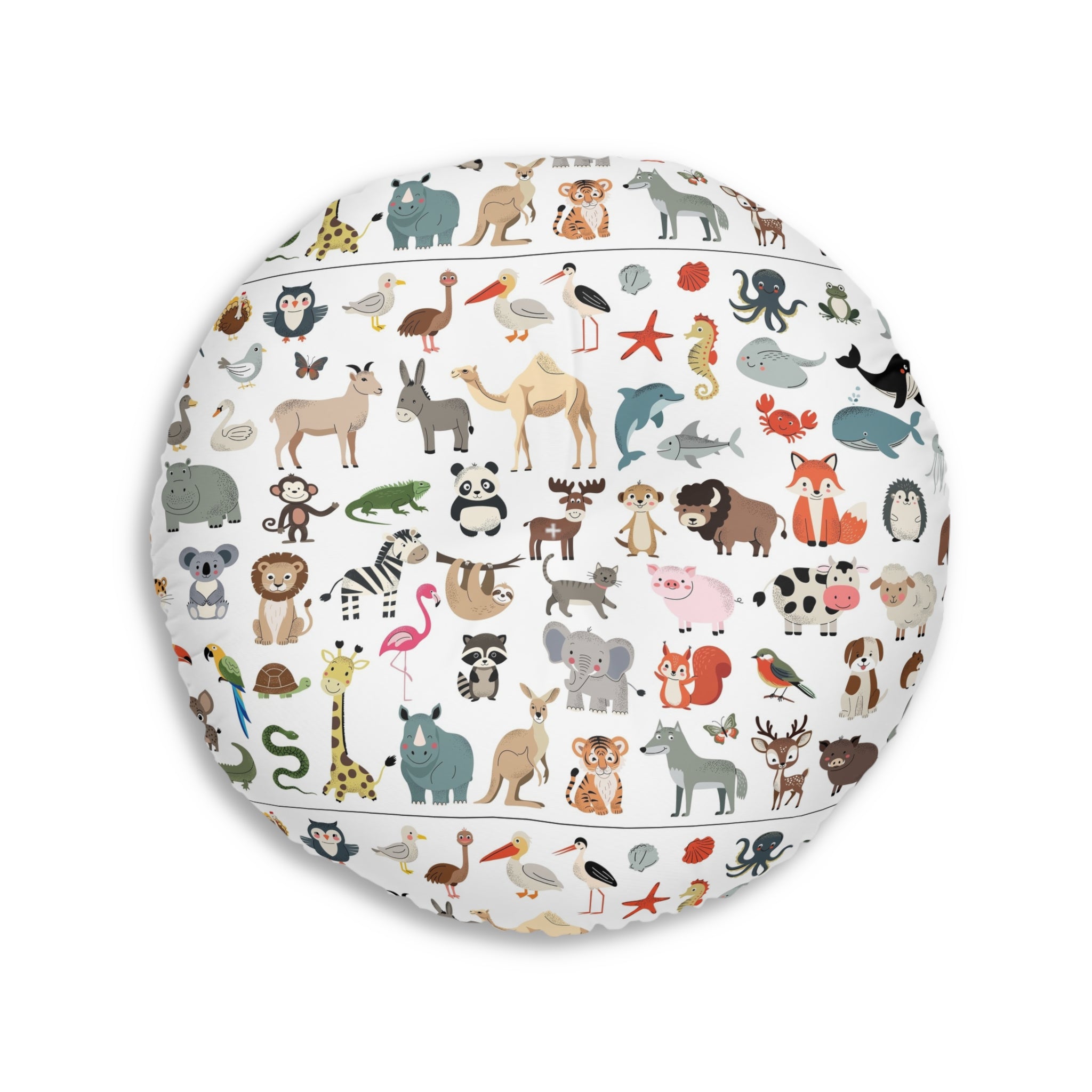 Round Tufted Floor Pillow – Cute Kids Animal Pattern