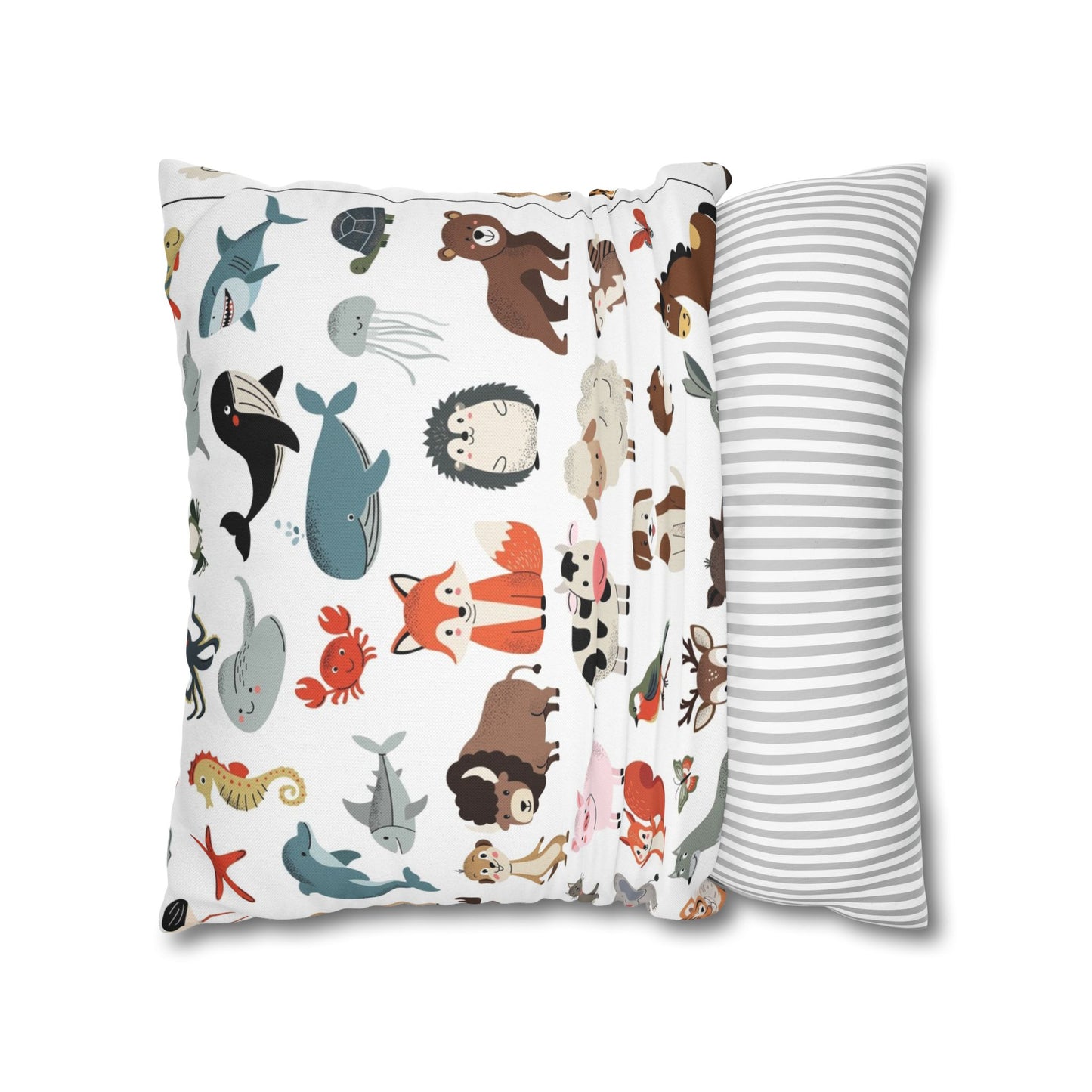Animal Pattern Square Pillowcase — Cute Safari Critter Throw Pillow Cover