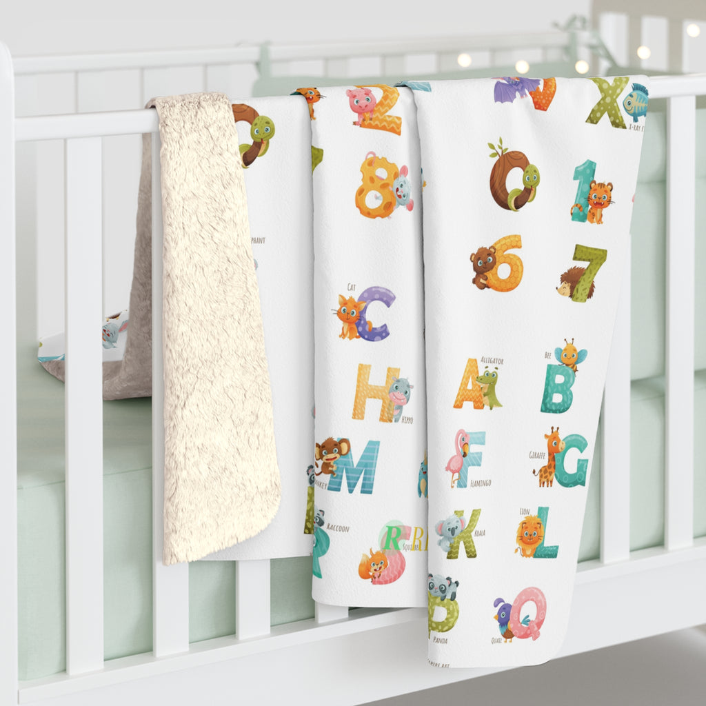 Kids Alphabet & Numbers Sherpa Blanket — Soft Educational Baby Throw