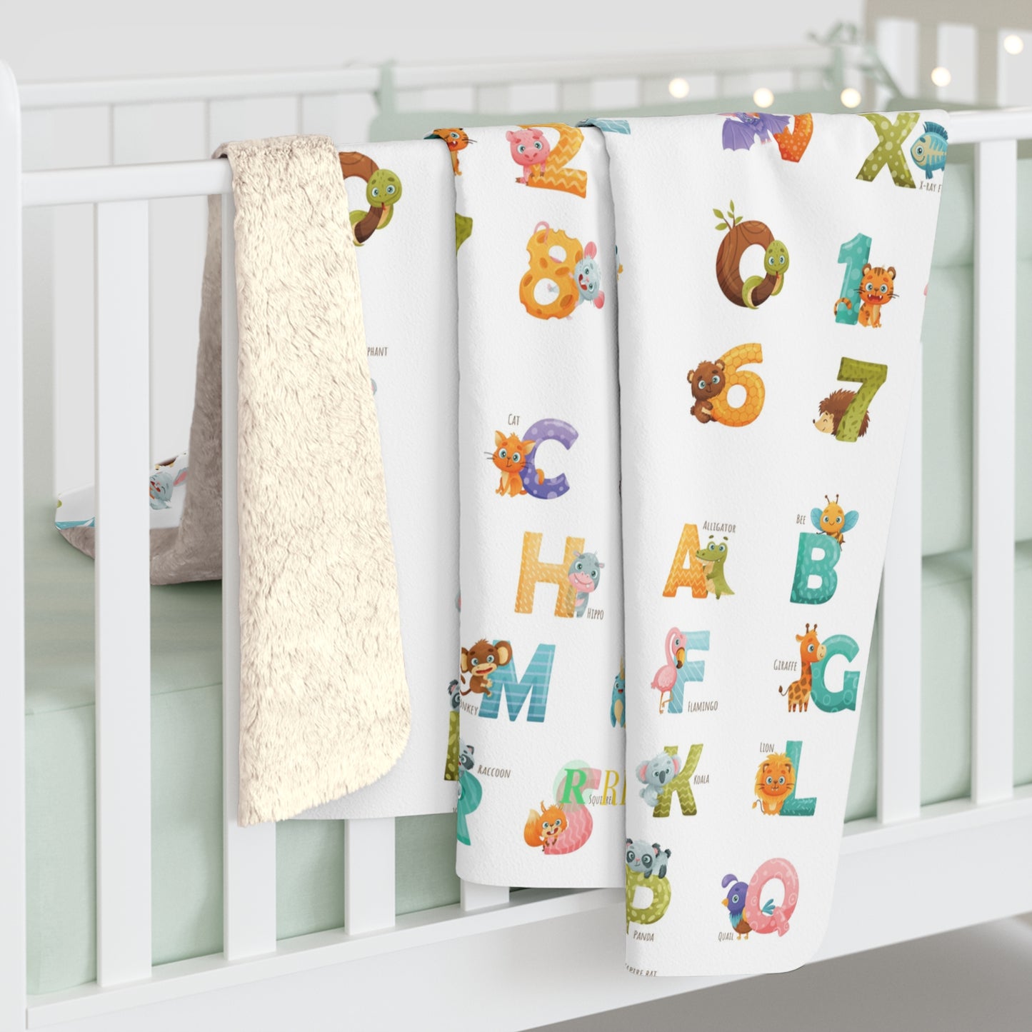 Kids Alphabet & Numbers Sherpa Blanket — Soft Educational Baby Throw