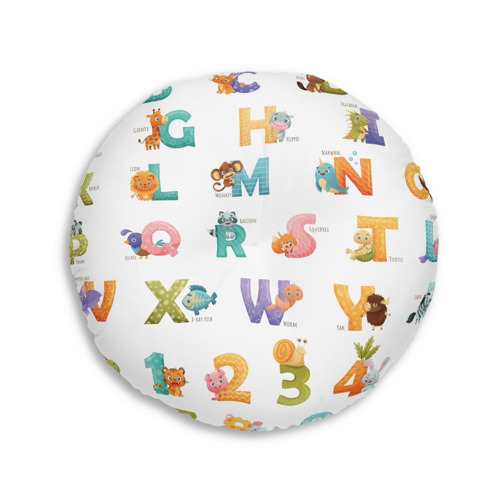 Alphabet & Numbers Kids Tufted Floor Pillow — Cute Animal ABCs & 123s