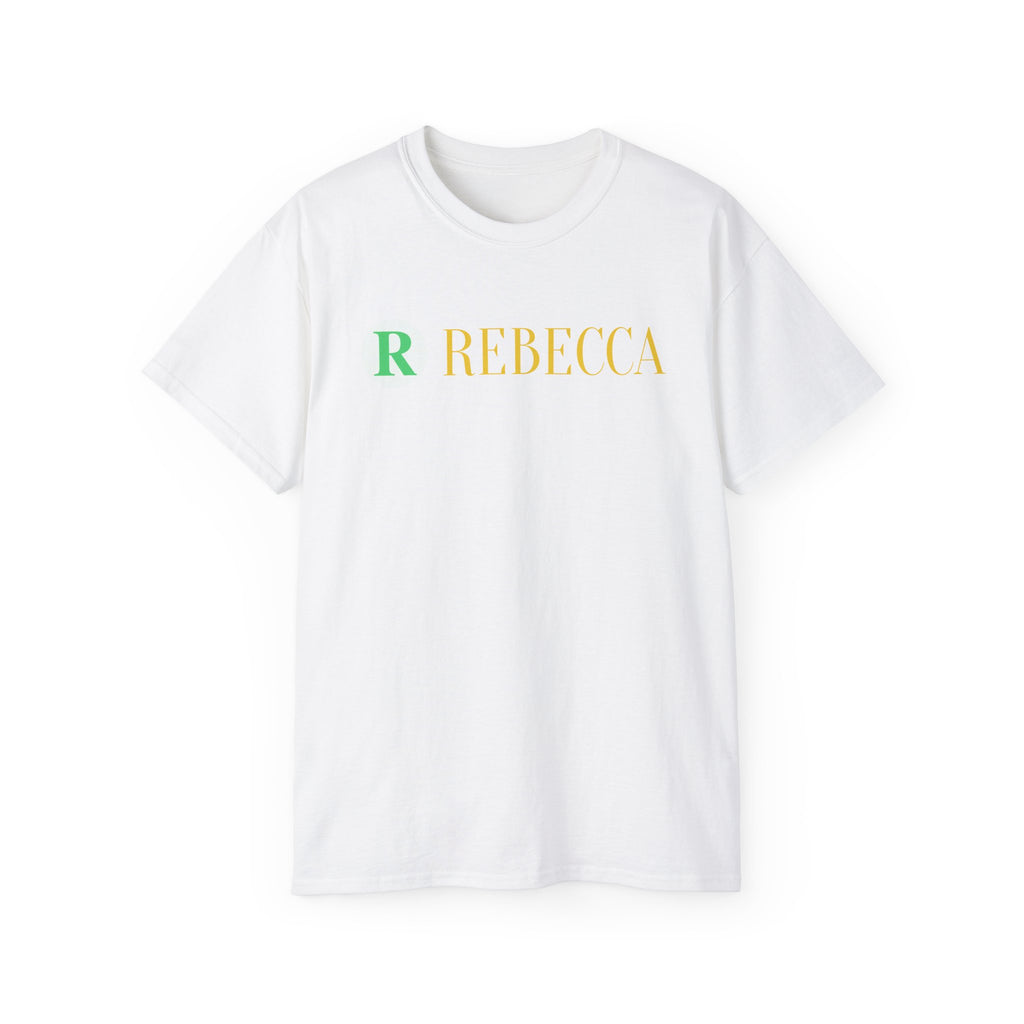 Personalized 'Rebecca' Name Tee — Simple Green & Gold Monogram T-Shirt