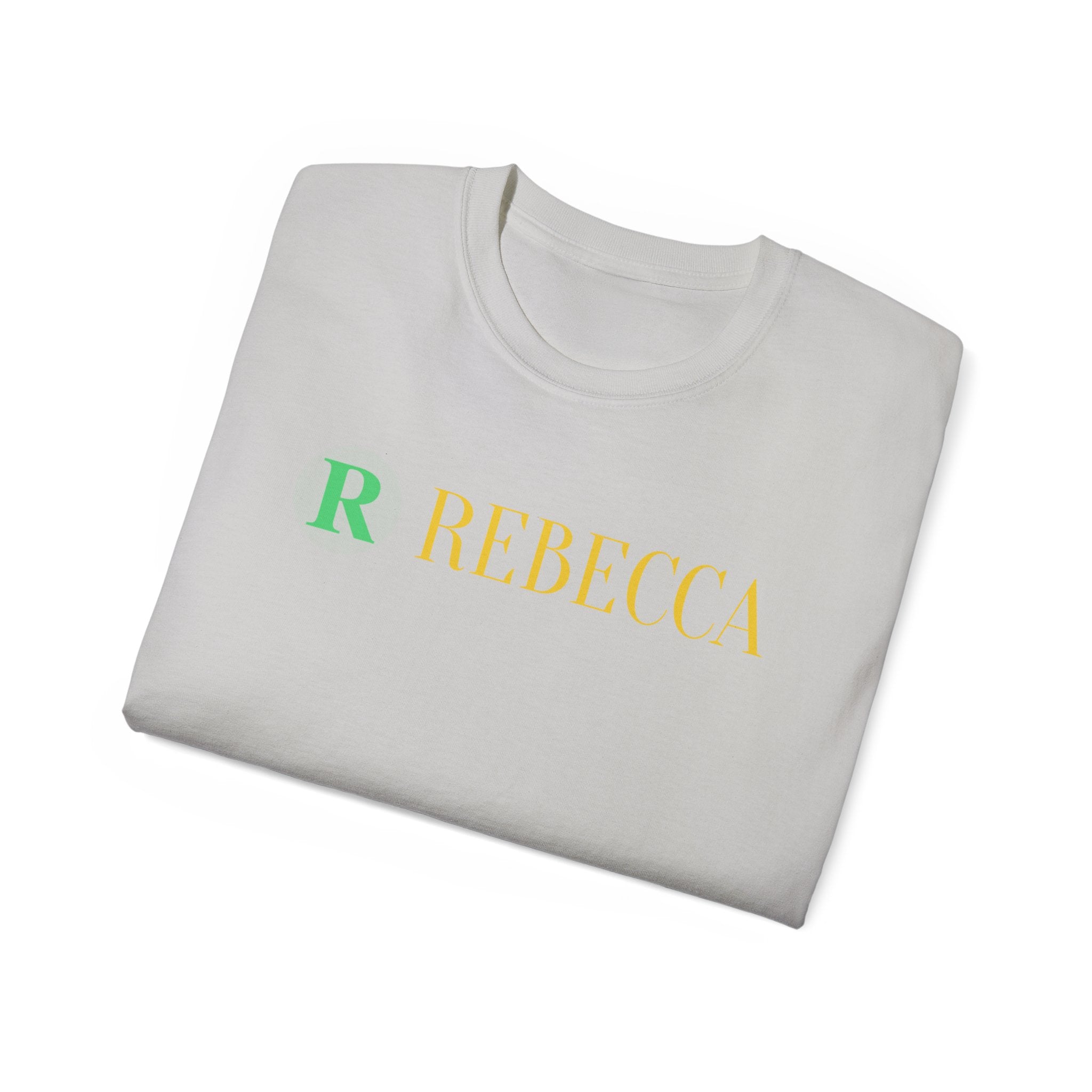 Personalized 'Rebecca' Name Tee — Simple Green & Gold Monogram T-Shirt