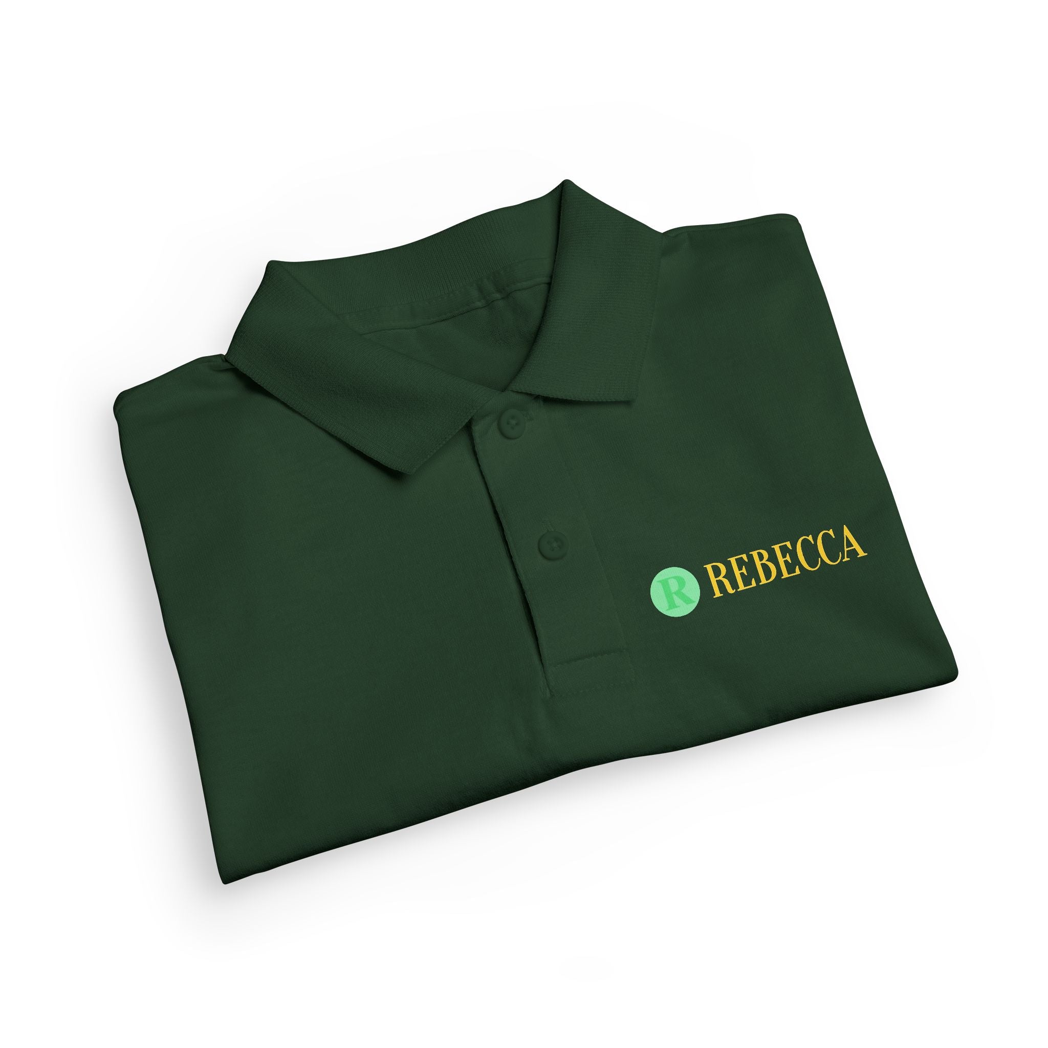 Youth Polo — Personalized ‘Rebecca’ Green Smiley Logo