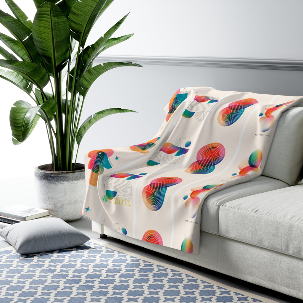 Geometric Rainbow Sherpa Fleece Blanket — Cozy Abstract Shape Throw