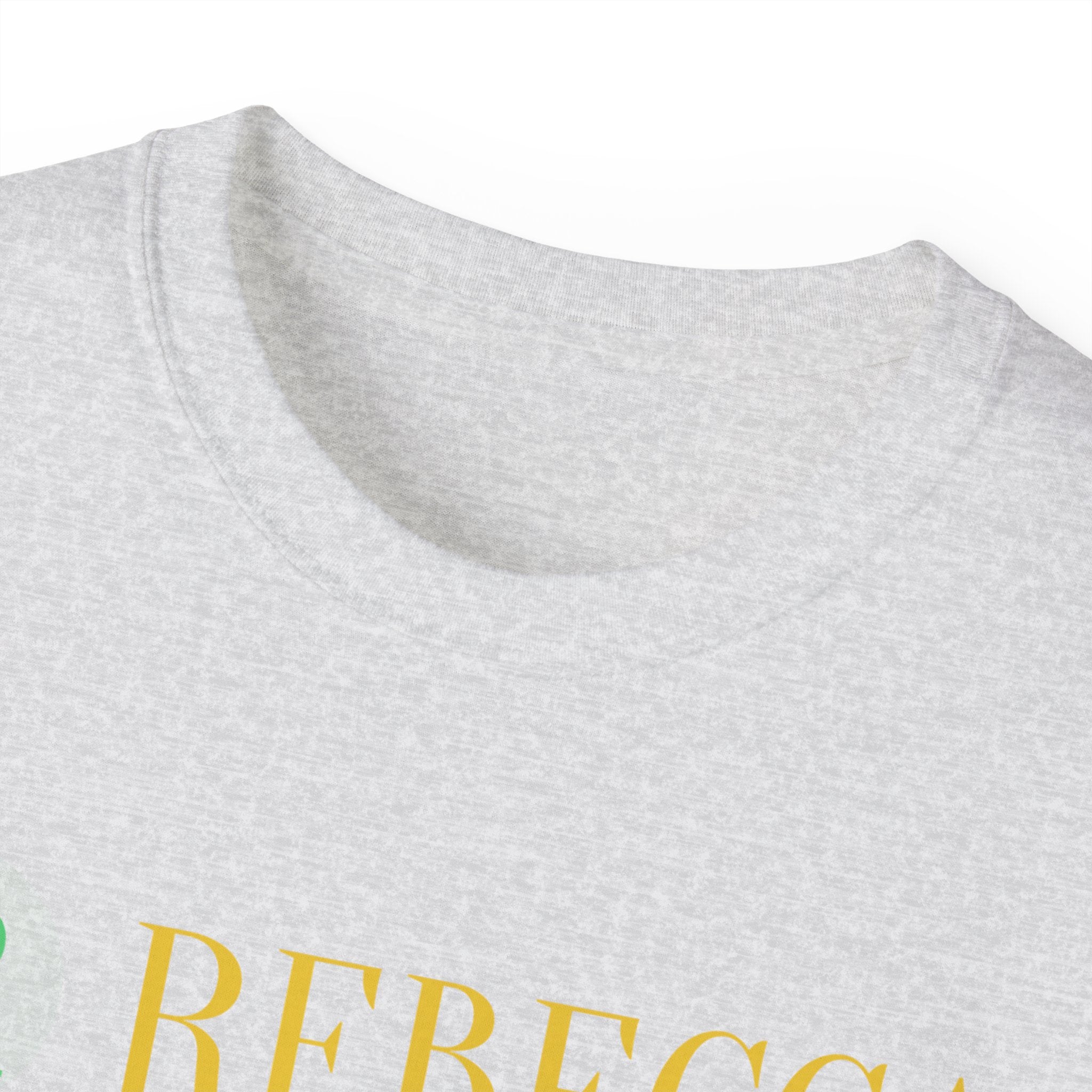 Personalized 'Rebecca' Name Tee — Simple Green & Gold Monogram T-Shirt