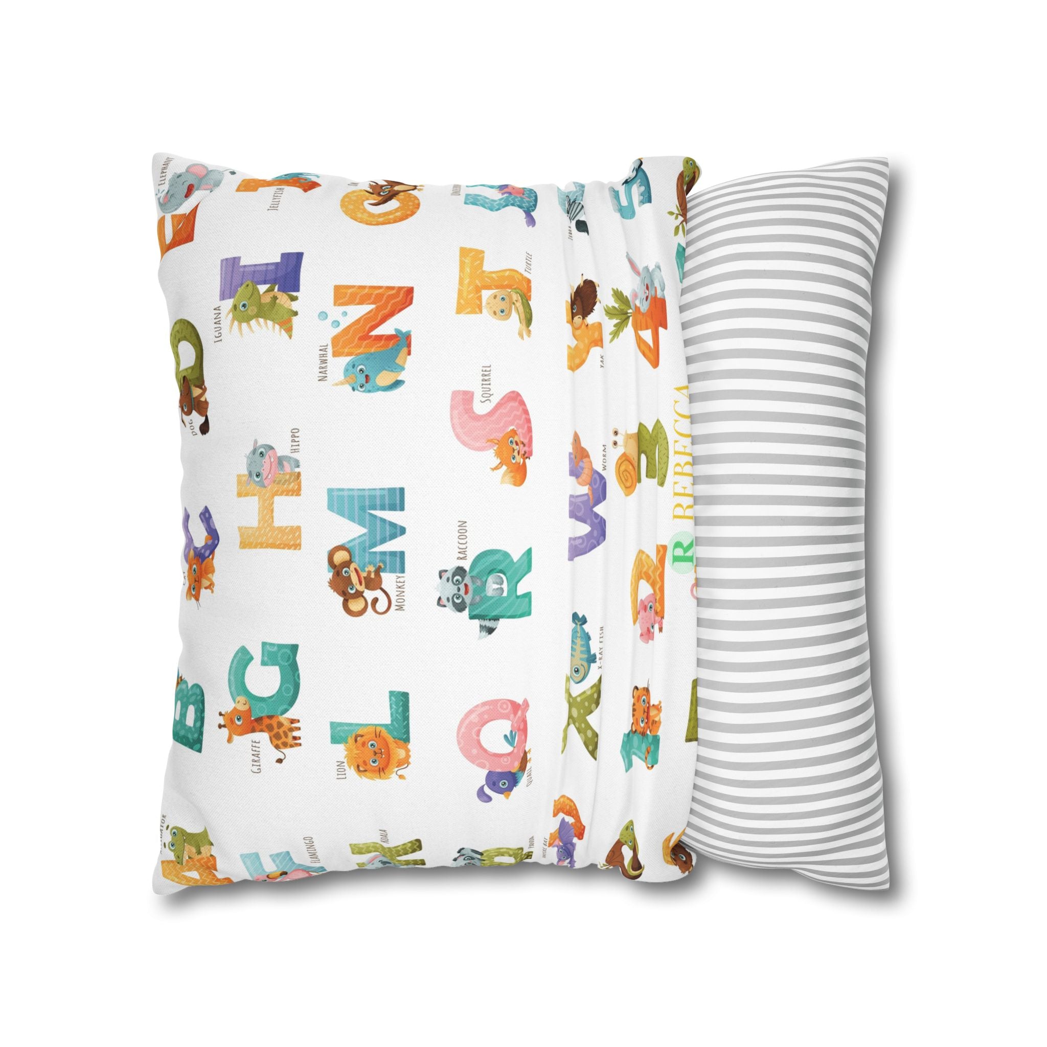 Alphabet Animal Kids Pillowcase – Colorful ABC & Numbers Nursery Cushion Cover