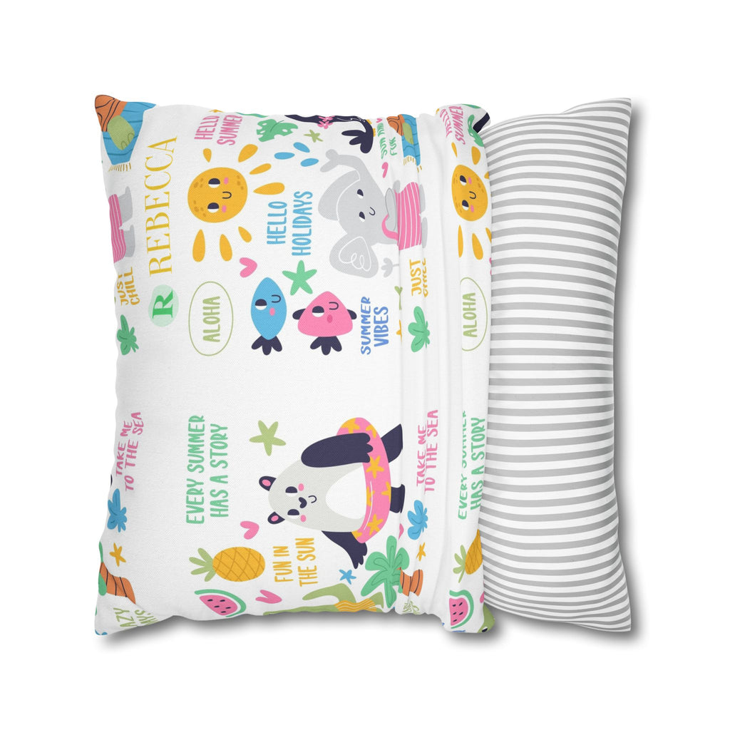 Cute Summer Animal Pattern Pillowcase — Personalized 'Rebecca' Tropical Throw Pillow Cover