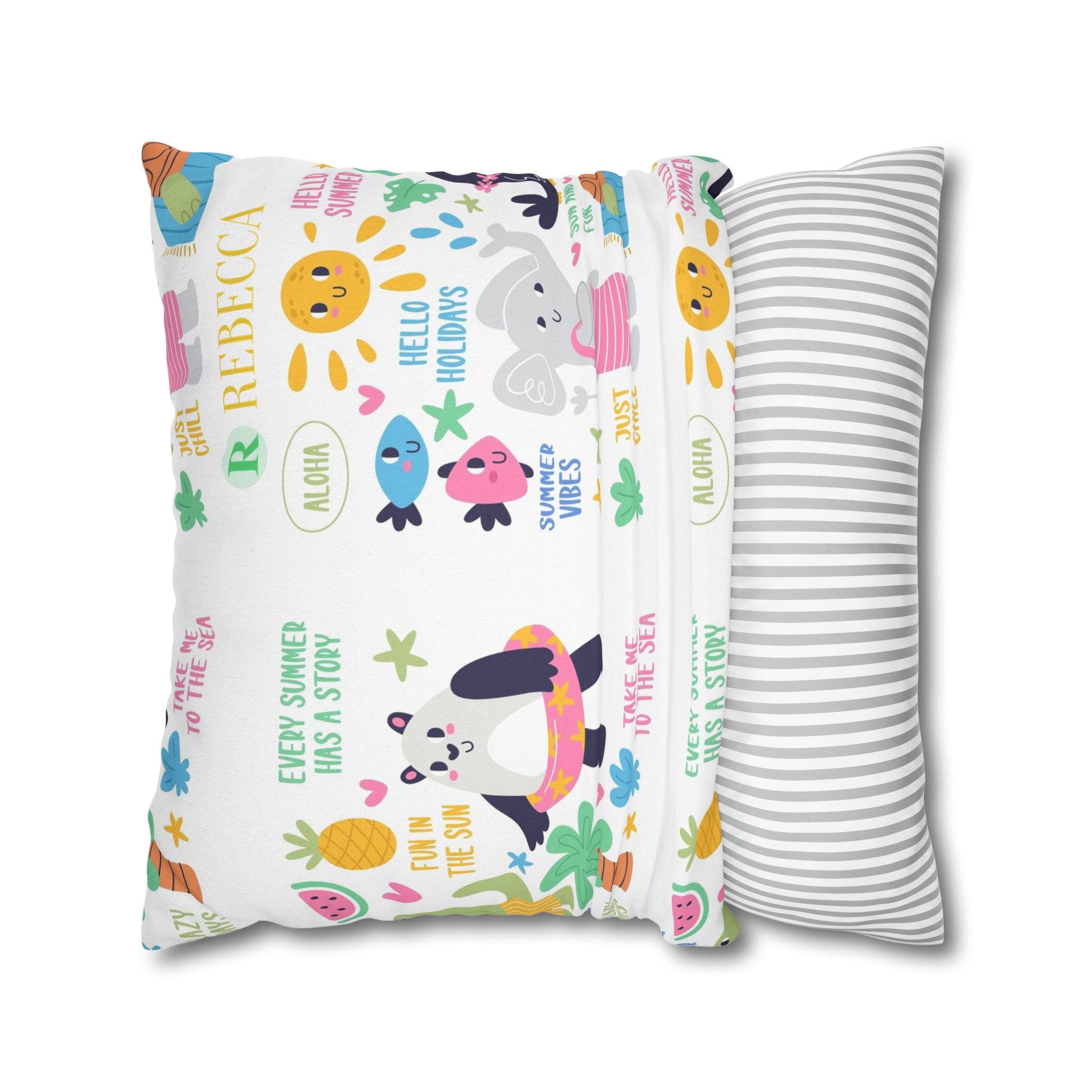 Cute Summer Animal Pattern Pillowcase — Personalized 'Rebecca' Tropical Throw Pillow Cover