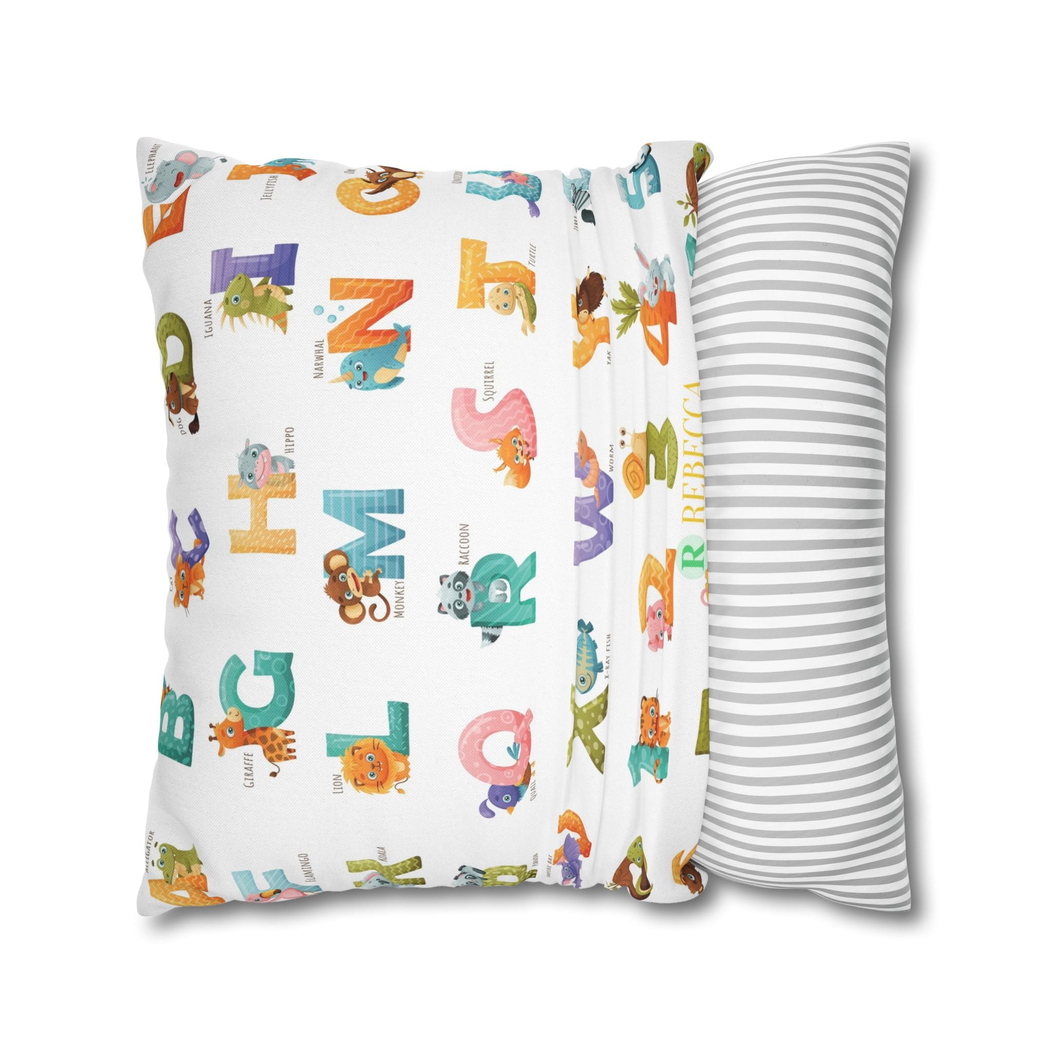 Alphabet Animal Kids Pillowcase – Colorful ABC & Numbers Nursery Cushion Cover