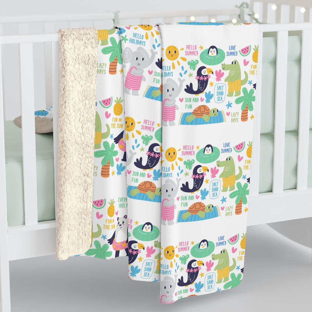 Sherpa Blanket – Cute Tropical Animals Pattern, Cozy Fleece Throw for Kids & Nursery
