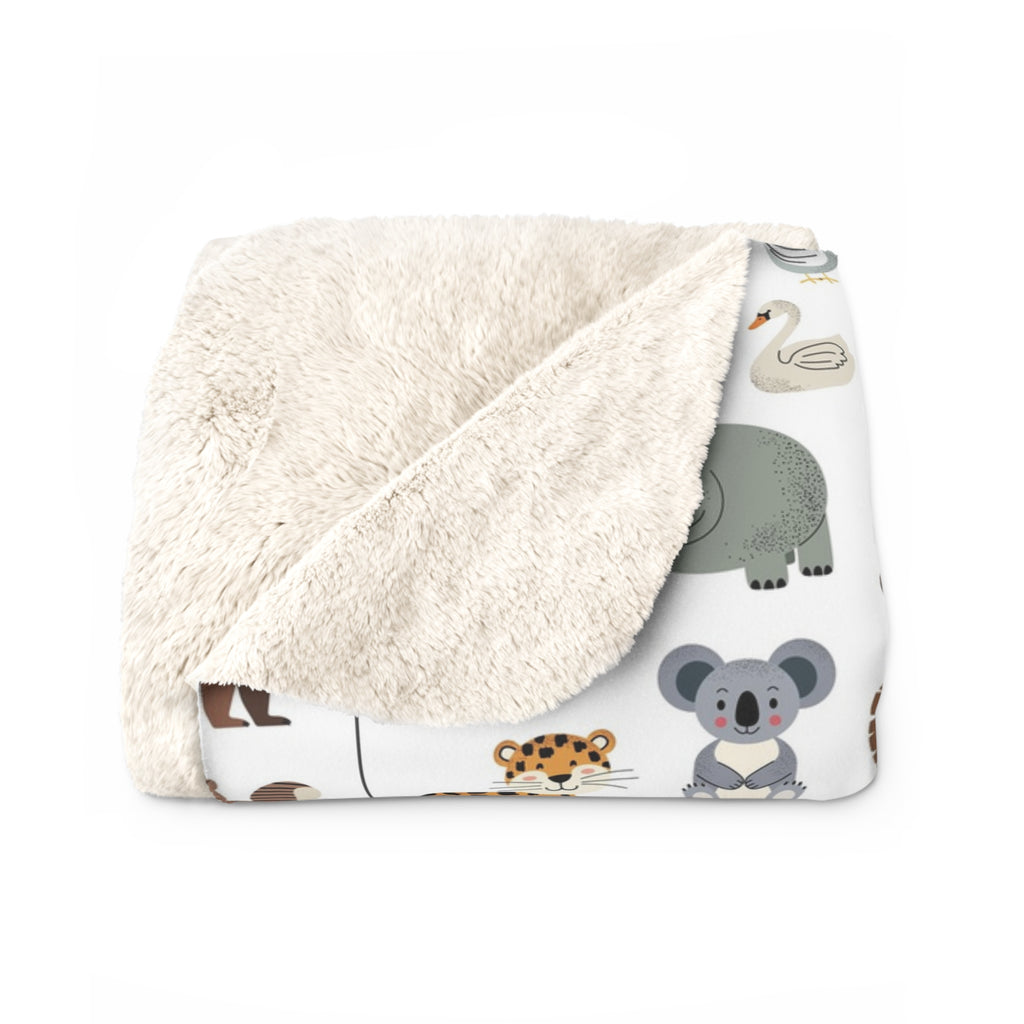 Cute Animal Pattern Sherpa Blanket — Soft Cozy Throw for Kids & Nursery