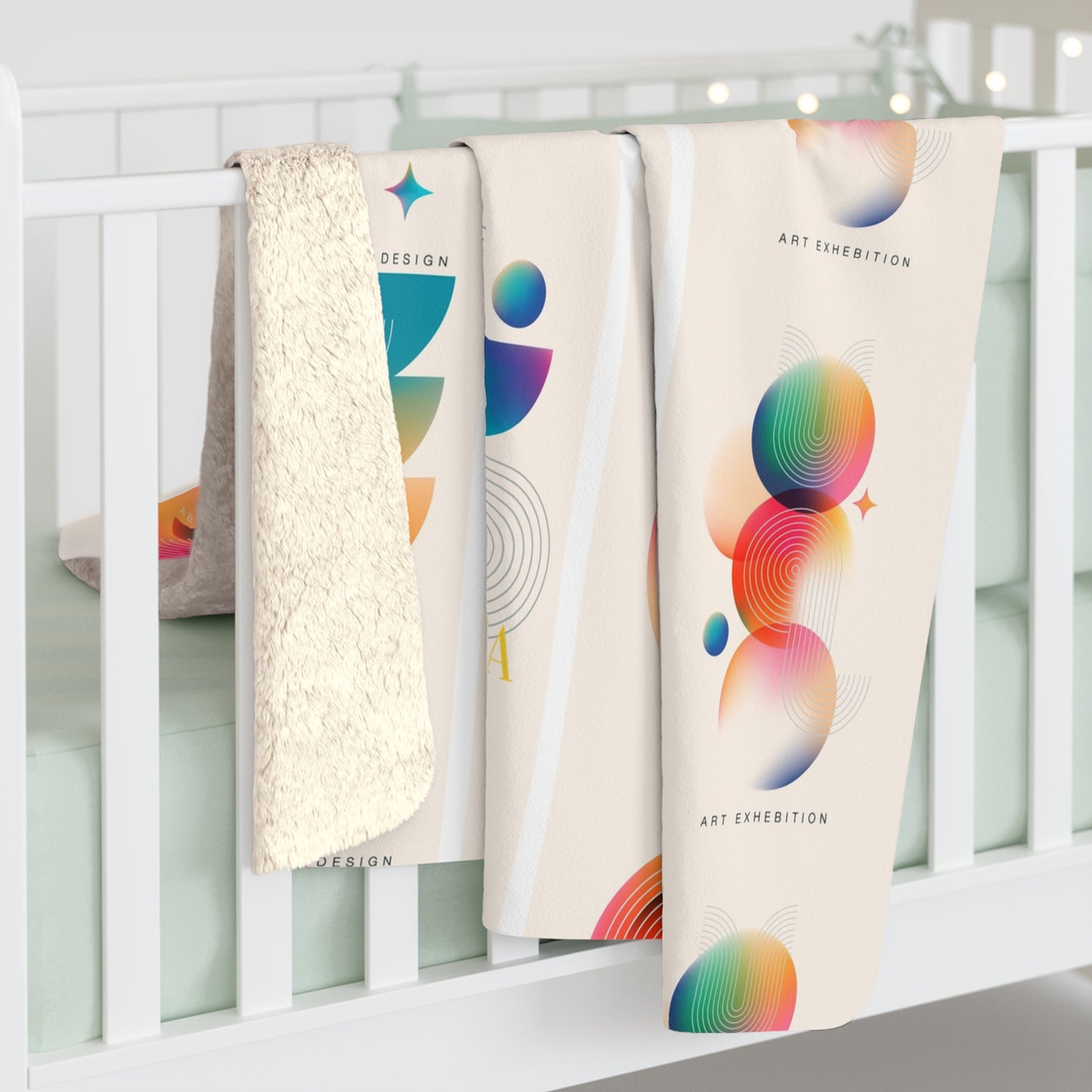 Geometric Rainbow Sherpa Fleece Blanket — Cozy Abstract Shape Throw