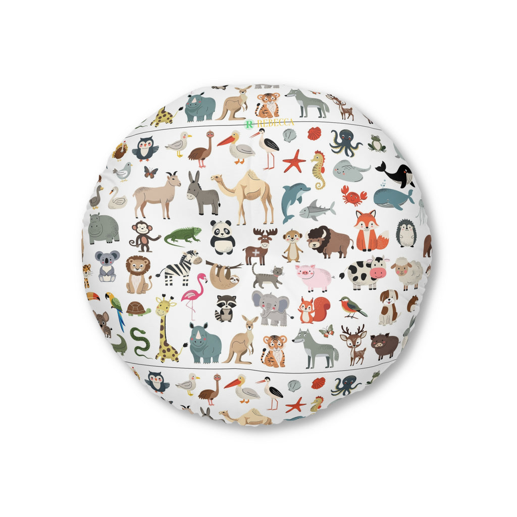 Round Tufted Floor Pillow – Cute Kids Animal Pattern