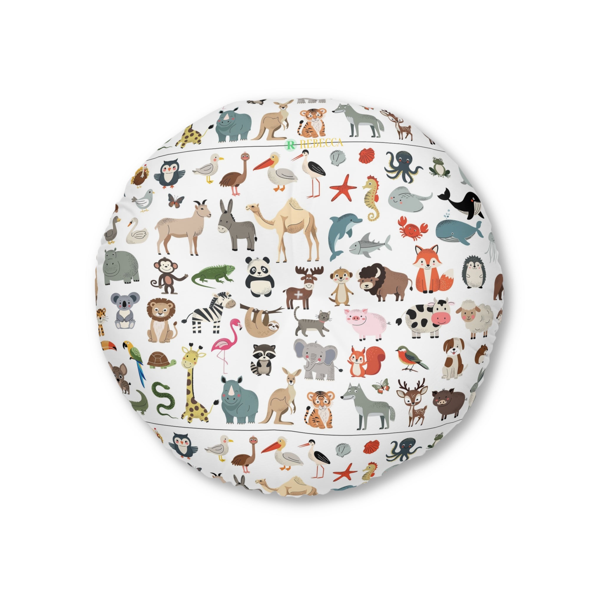 Round Tufted Floor Pillow – Cute Kids Animal Pattern