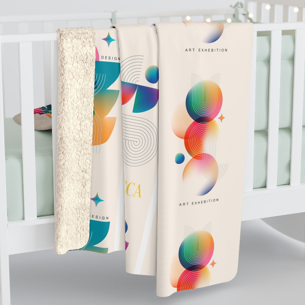 Geometric Rainbow Sherpa Fleece Blanket — Cozy Abstract Shape Throw