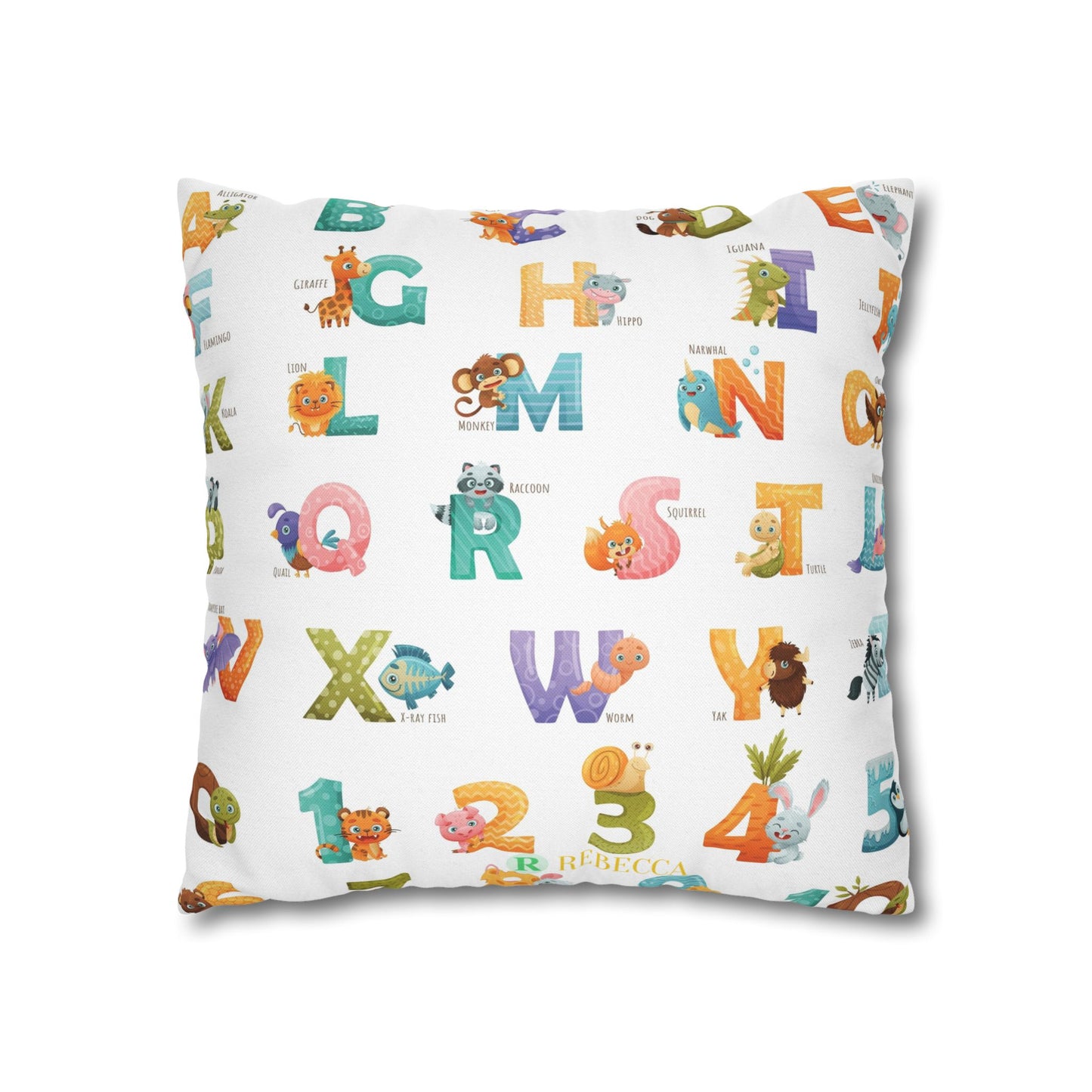 Alphabet Animal Kids Pillowcase – Colorful ABC & Numbers Nursery Cushion Cover