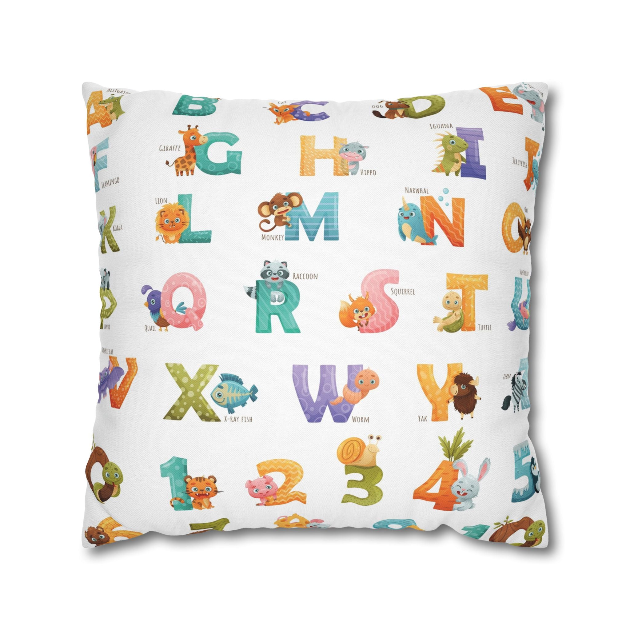 Alphabet Animal Kids Pillowcase – Colorful ABC & Numbers Nursery Cushion Cover