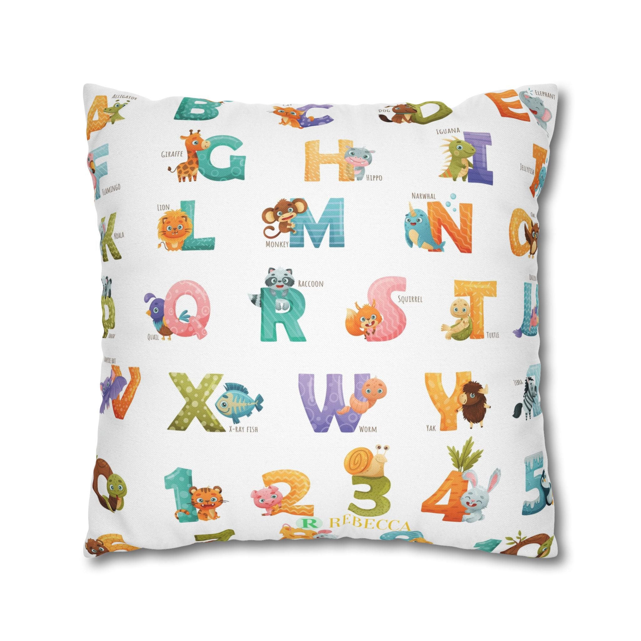 Alphabet Animal Kids Pillowcase – Colorful ABC & Numbers Nursery Cushion Cover