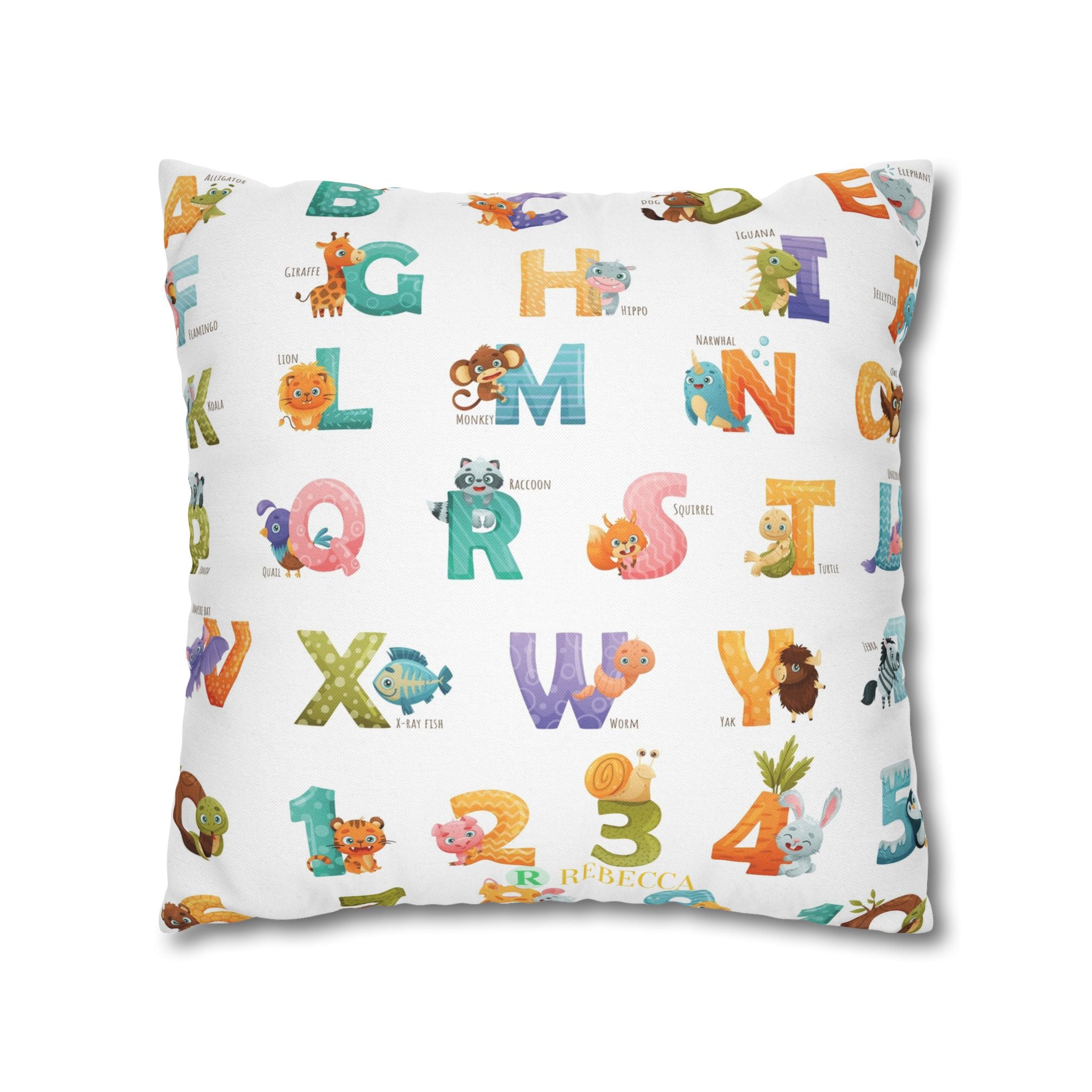 Alphabet Animal Kids Pillowcase – Colorful ABC & Numbers Nursery Cushion Cover