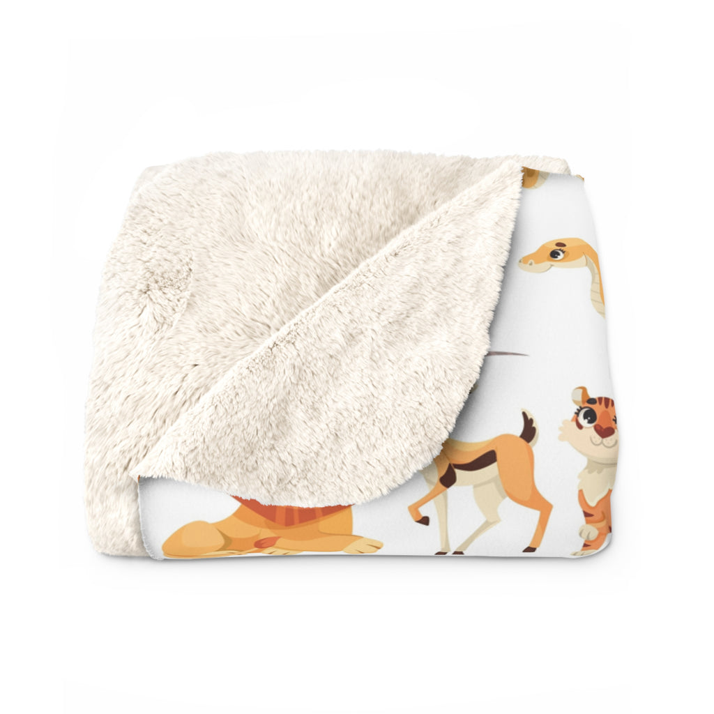 Safari Animal Sherpa Fleece Blanket — Cute Lion, Giraffe & Bird Baby Throw