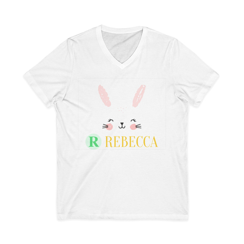 Personalized Bunny Name V-Neck Tee – Custom Rebecca Easter Shirt