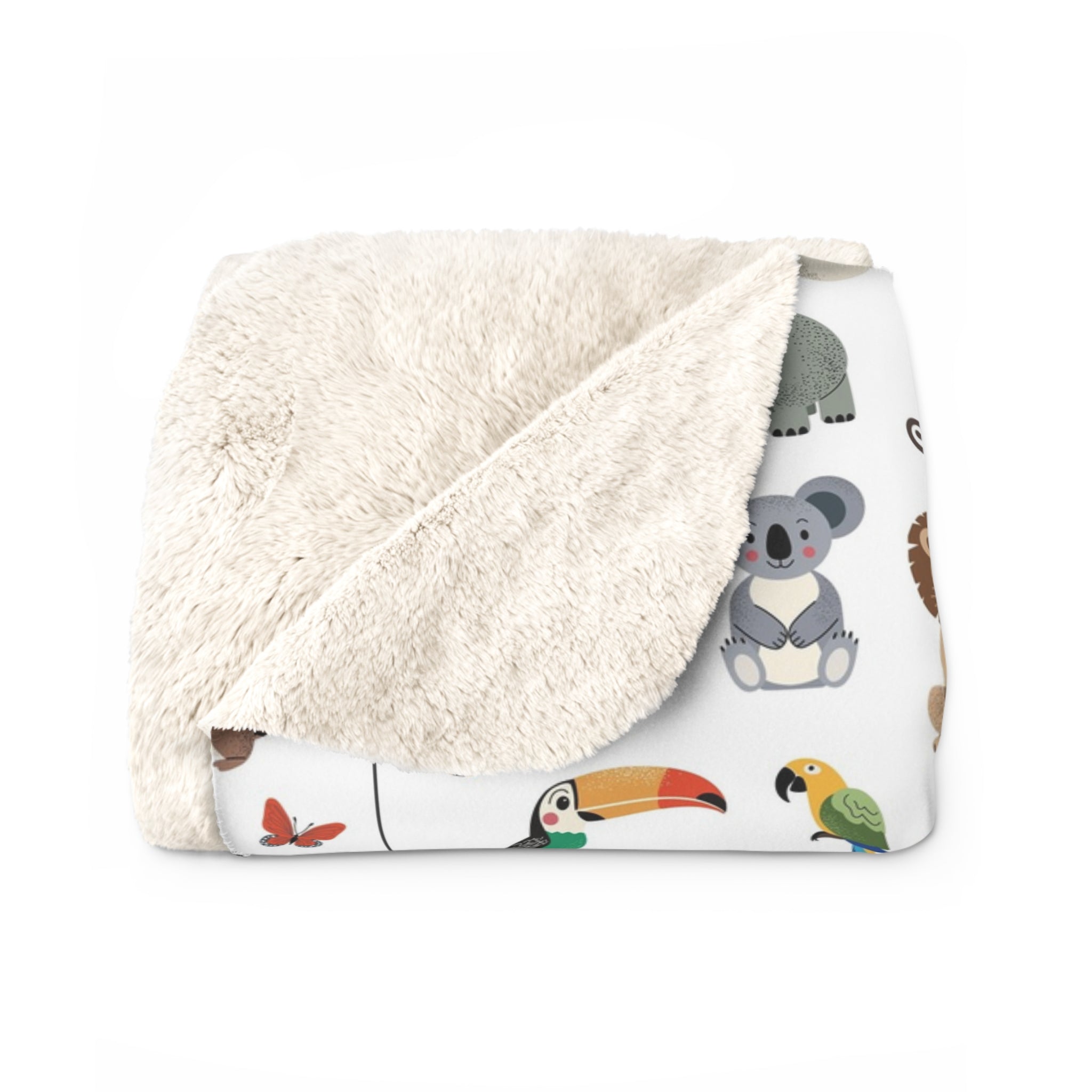 Cute Animal Pattern Sherpa Blanket — Soft Cozy Throw for Kids & Nursery