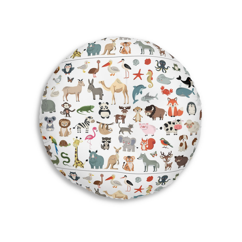 Round Tufted Floor Pillow – Cute Kids Animal Pattern