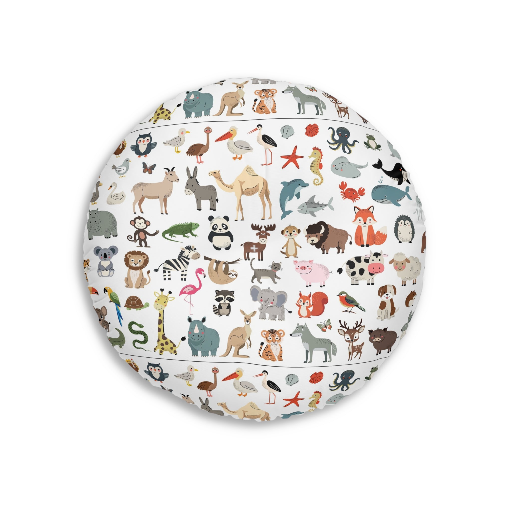 Round Tufted Floor Pillow – Cute Kids Animal Pattern