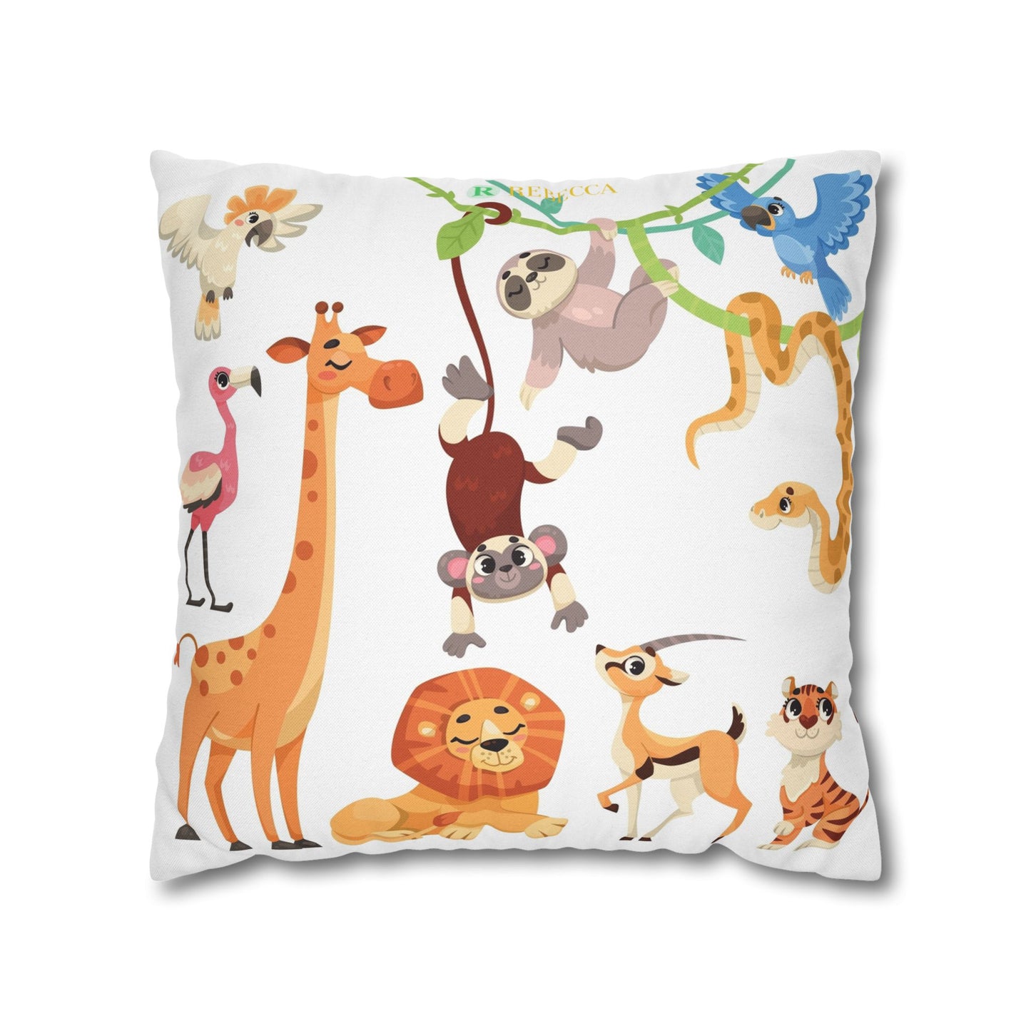 Cute Jungle Animals Throw Pillowcase — Personalized Kids Room Decor