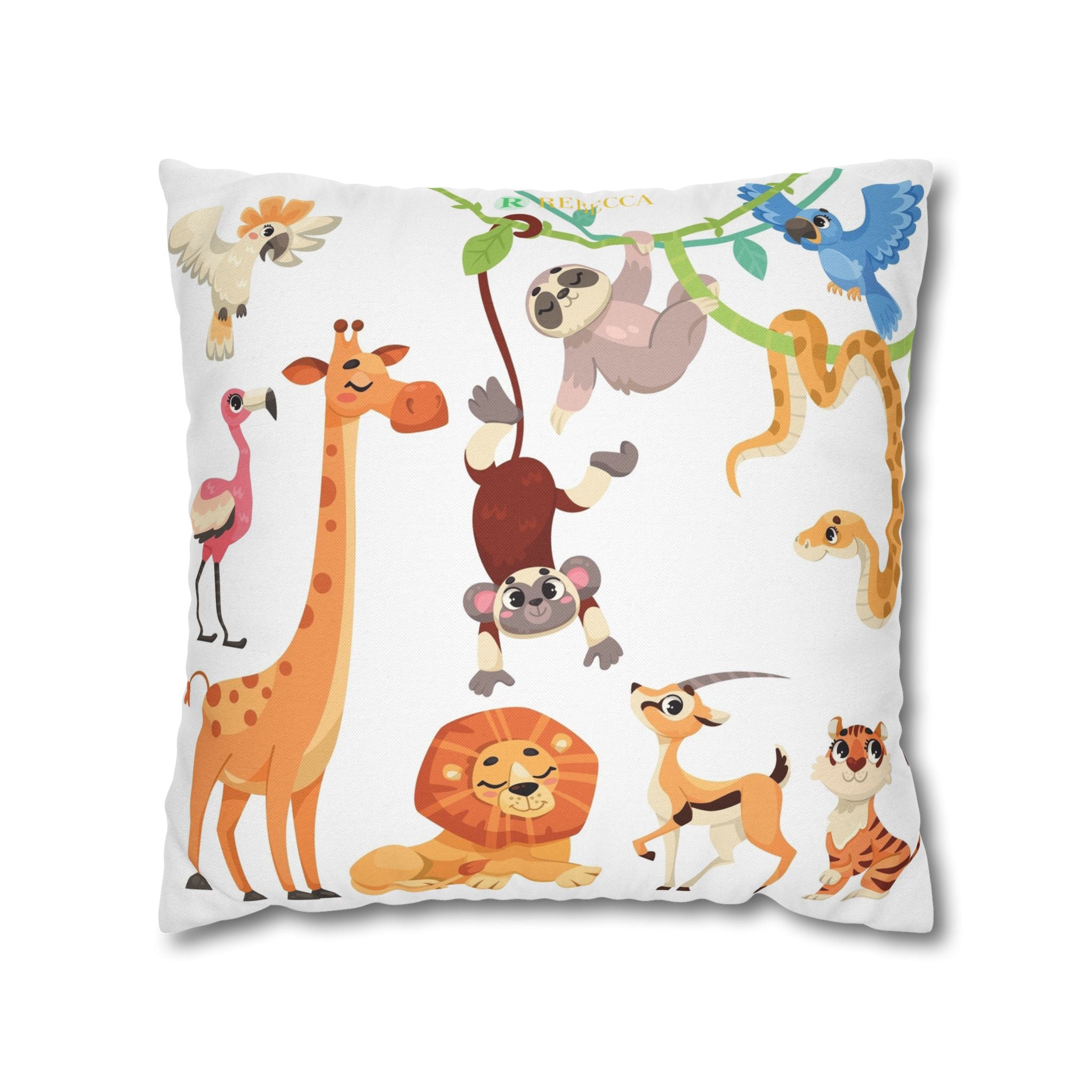 Cute Jungle Animals Throw Pillowcase — Personalized Kids Room Decor