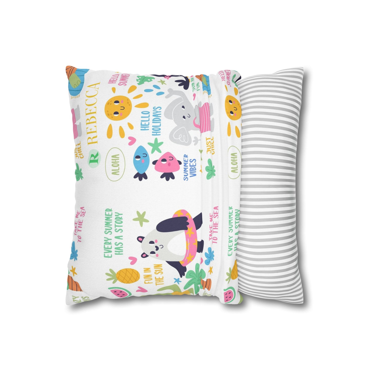 Cute Summer Animal Pattern Pillowcase — Personalized 'Rebecca' Tropical Throw Pillow Cover