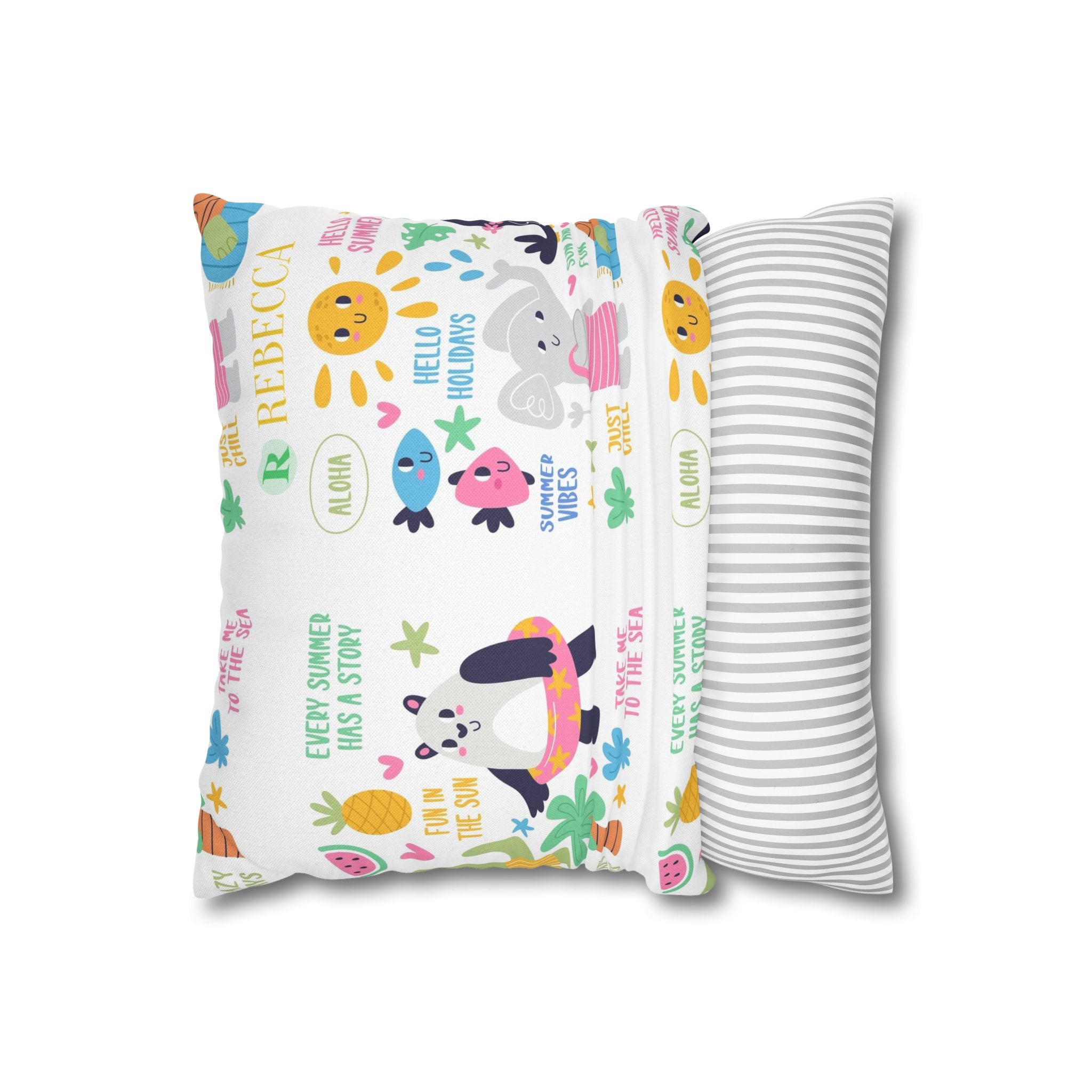 Cute Summer Animal Pattern Pillowcase — Personalized 'Rebecca' Tropical Throw Pillow Cover