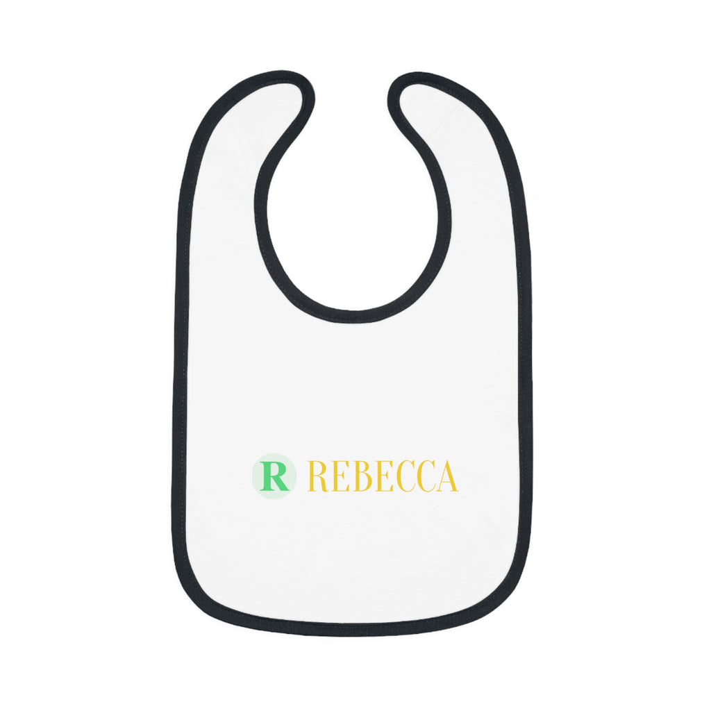 Personalized Baby Bib — Contrast Trim Jersey Bib with Name (Rebecca)