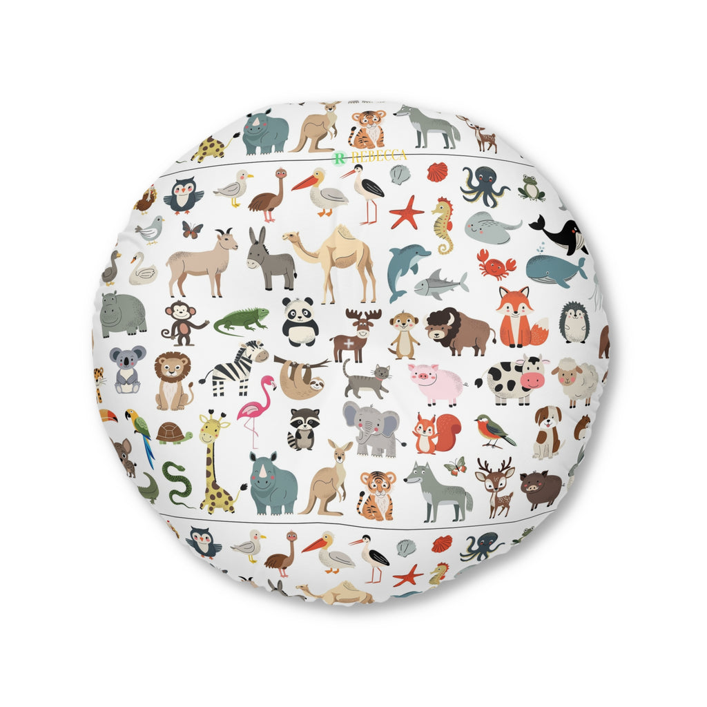 Round Tufted Floor Pillow – Cute Kids Animal Pattern
