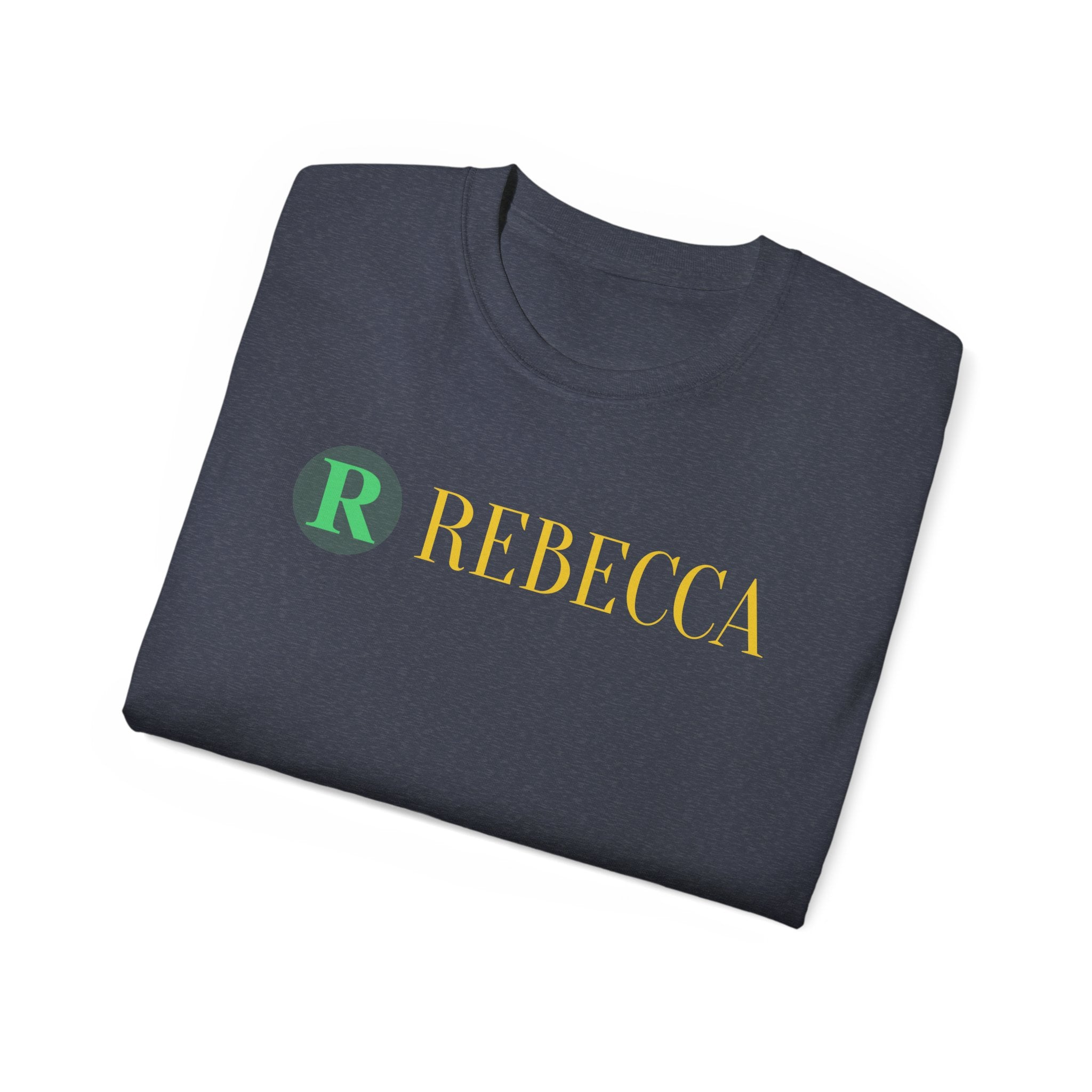 Personalized 'Rebecca' Name Tee — Simple Green & Gold Monogram T-Shirt