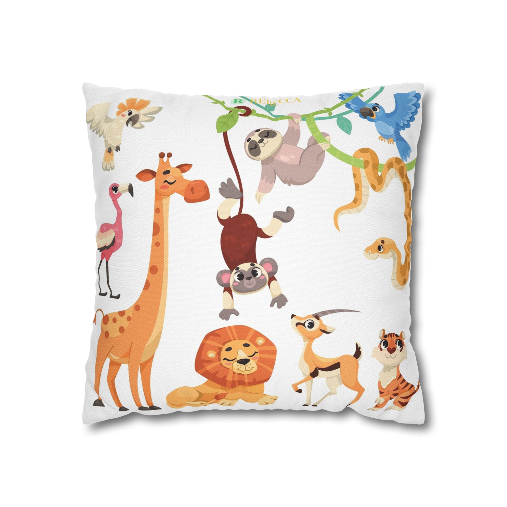 Cute Jungle Animals Throw Pillowcase — Personalized Kids Room Decor